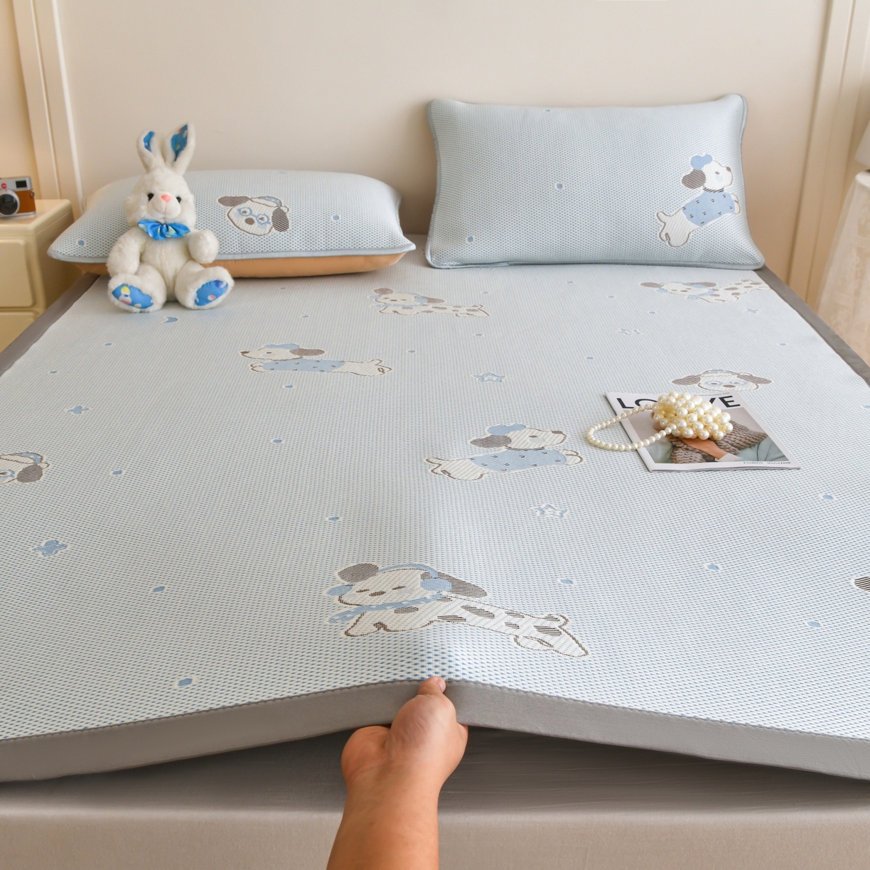 91家纺网 家纺一手货源 找家纺 （总）金艾草 2026新款PE冰豆豆席凉感凉席单件席子平铺款