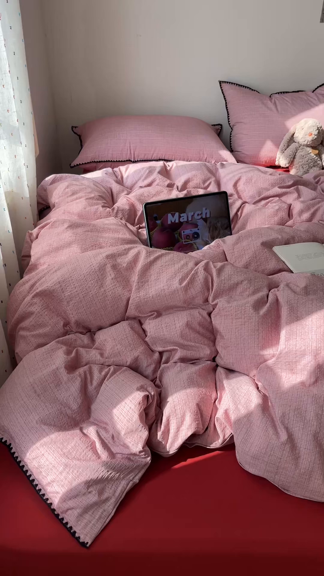 91家纺网 家纺一手货源 找家纺 凯洛奇 2026新款色织阳离子贝壳边四件套 阳离子-桃粉