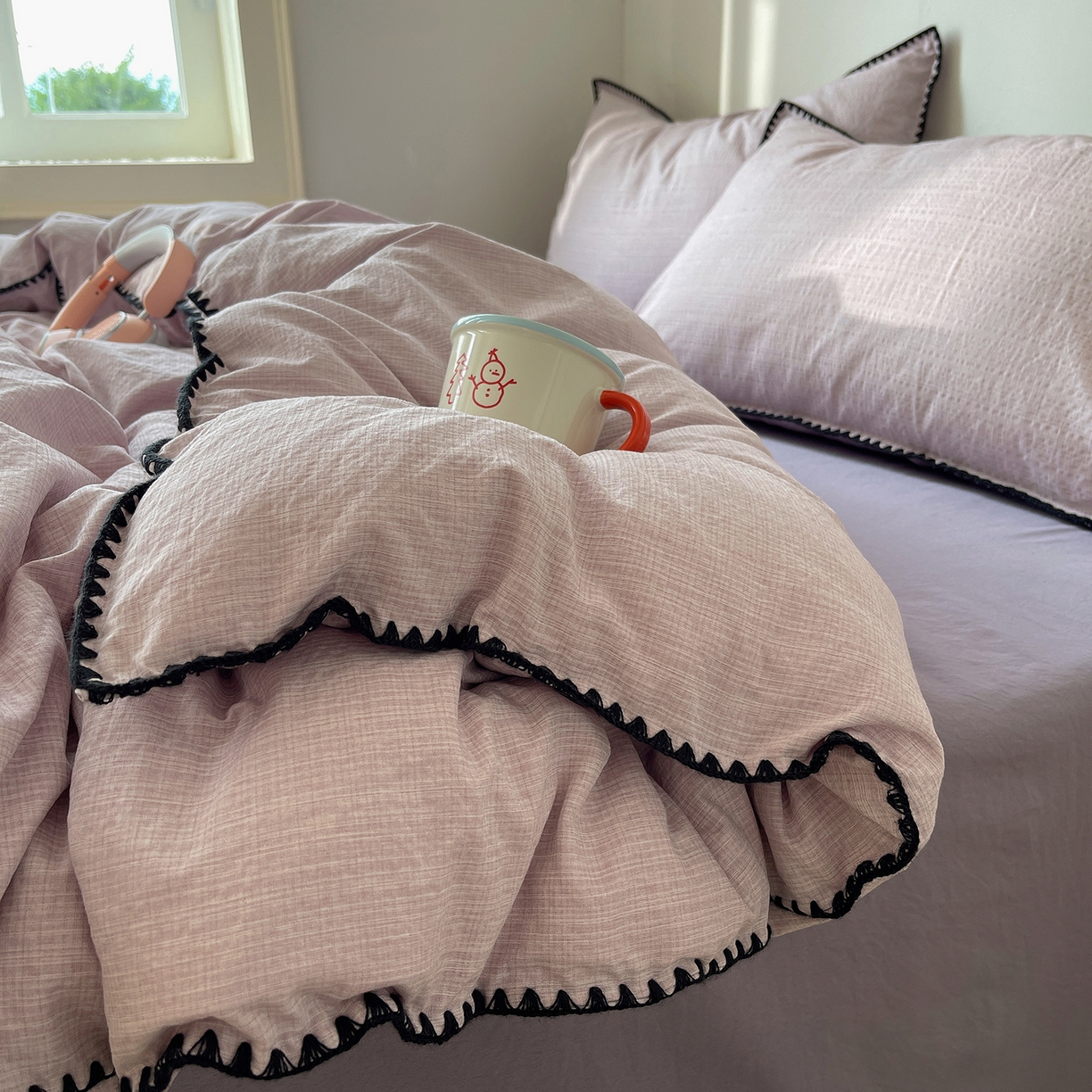 91家纺网 家纺一手货源 找家纺 凯洛奇 2026新款色织阳离子贝壳边四件套 阳离子-烟紫