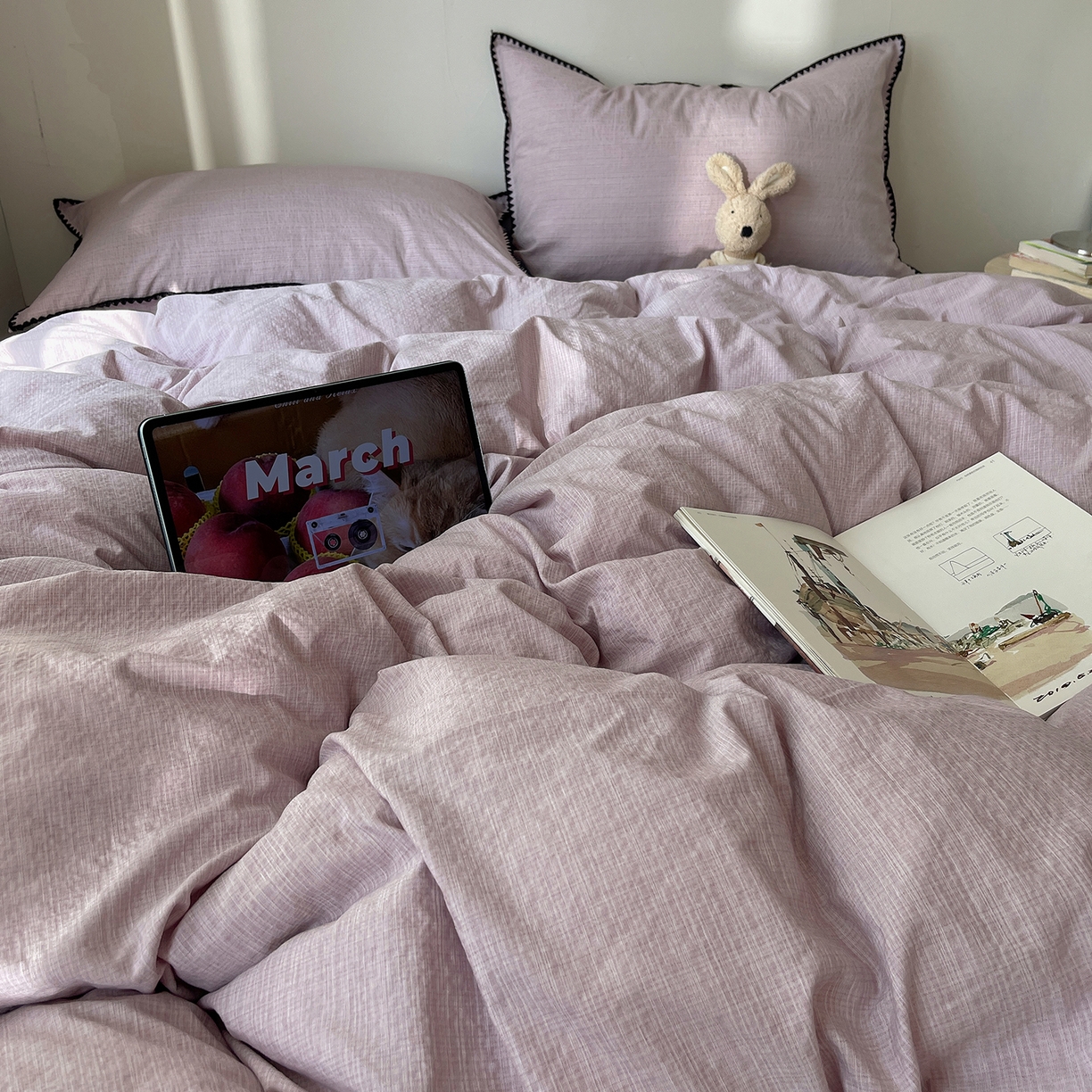 91家纺网 家纺一手货源 找家纺 凯洛奇 2026新款色织阳离子贝壳边四件套 阳离子-烟紫