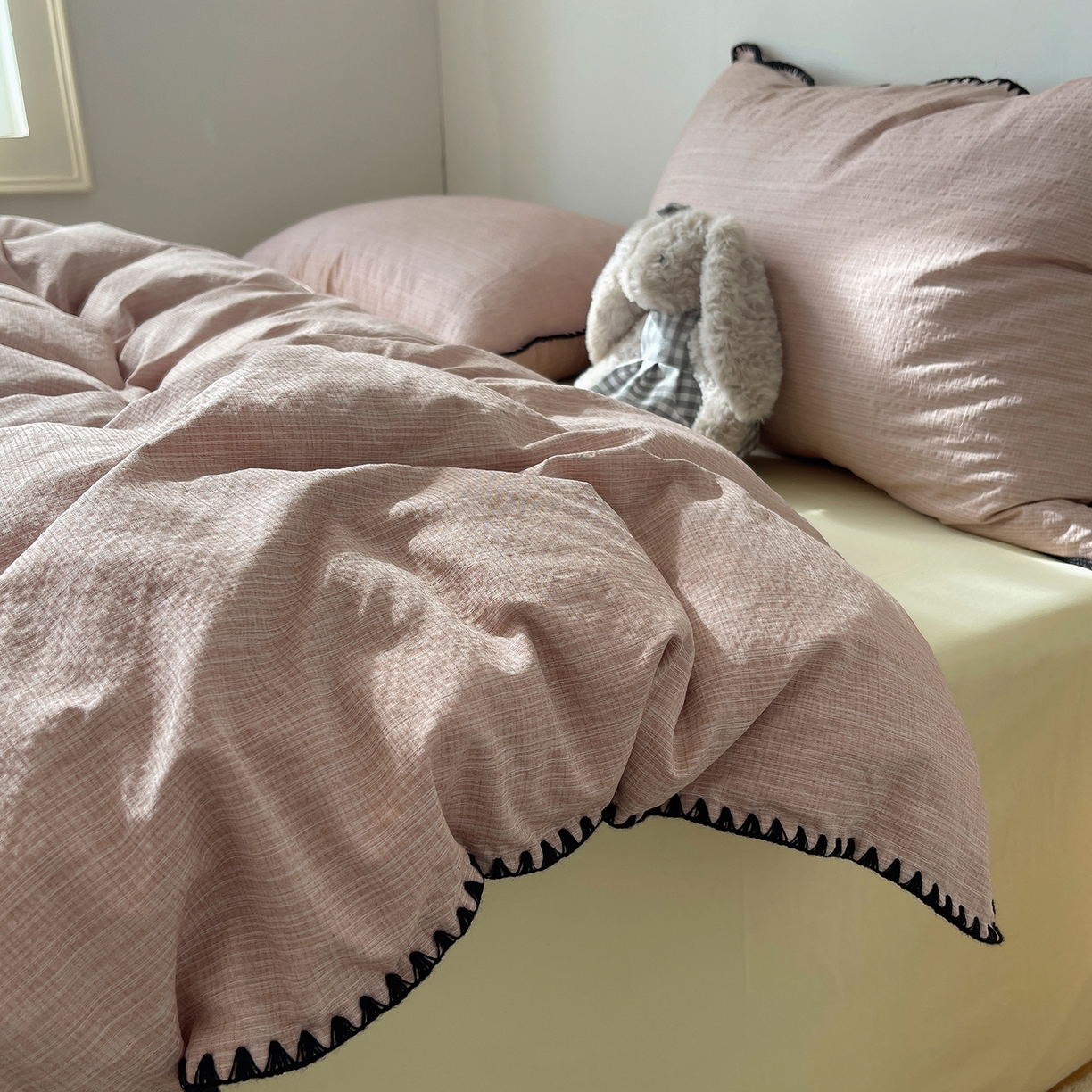 凯洛奇 2026新款色织阳离子贝壳边四件套 阳离子-樱粉