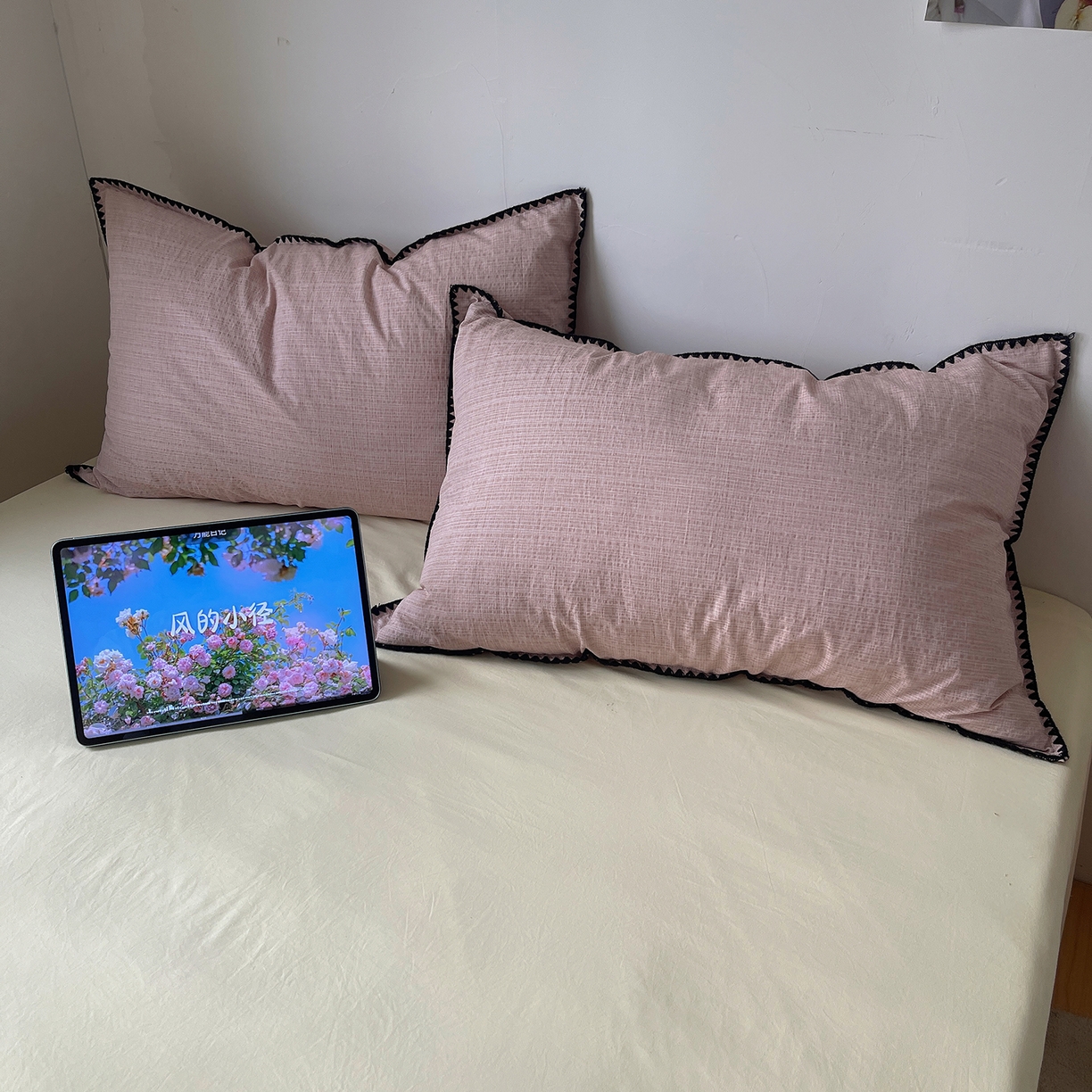 91家纺网 家纺一手货源 找家纺 凯洛奇 2026新款色织阳离子贝壳边四件套 阳离子-樱粉