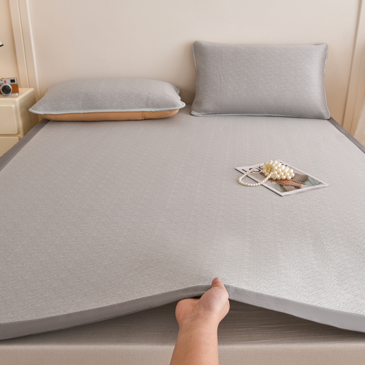 金艾草 2026新款PE冰豆豆席凉感凉席单件席子平铺款 豆豆凉席-灰色