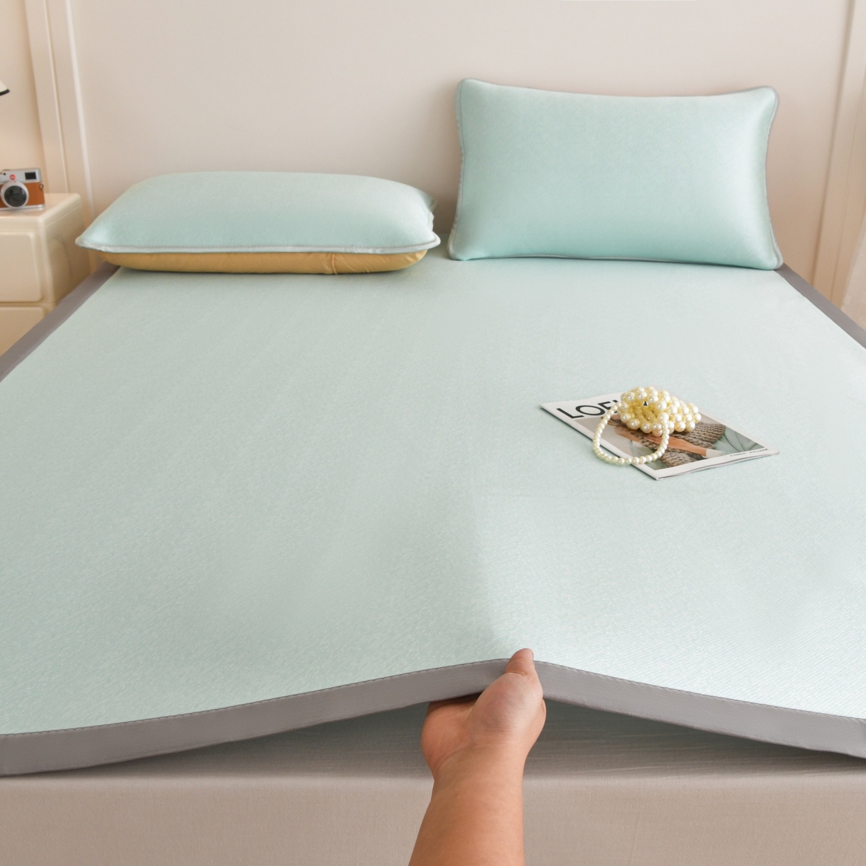 金艾草 2026新款PE冰豆豆席凉感凉席单件席子平铺款 豆豆凉席-浅蓝