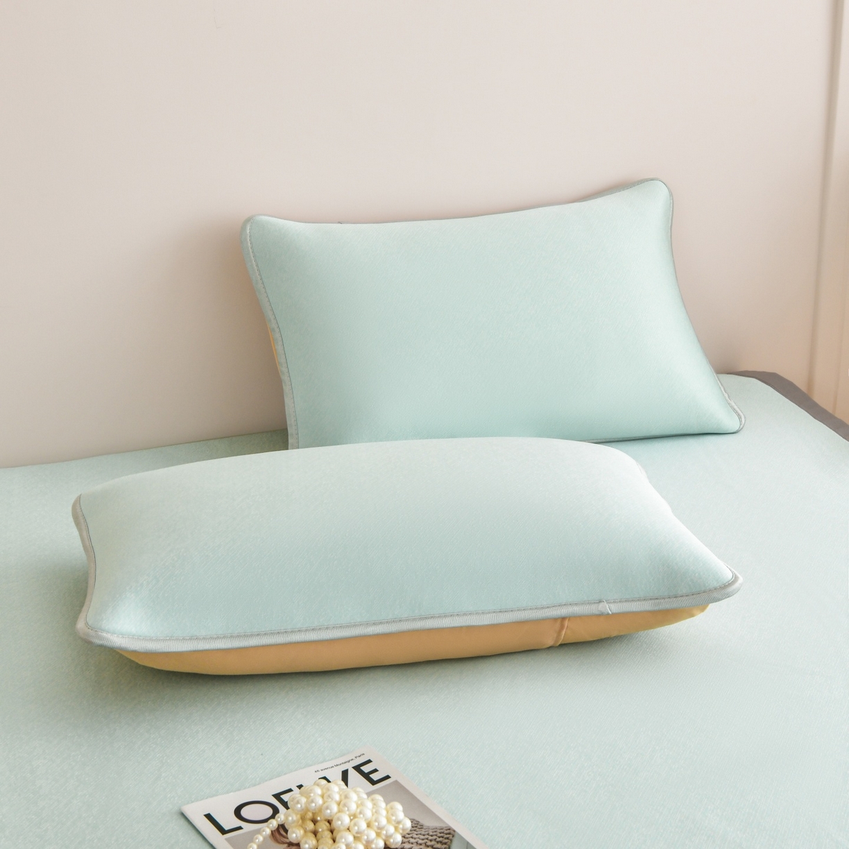 91家纺网 家纺一手货源 找家纺 金艾草 2026新款PE冰豆豆席凉感凉席单件席子平铺款 豆豆凉席-浅蓝