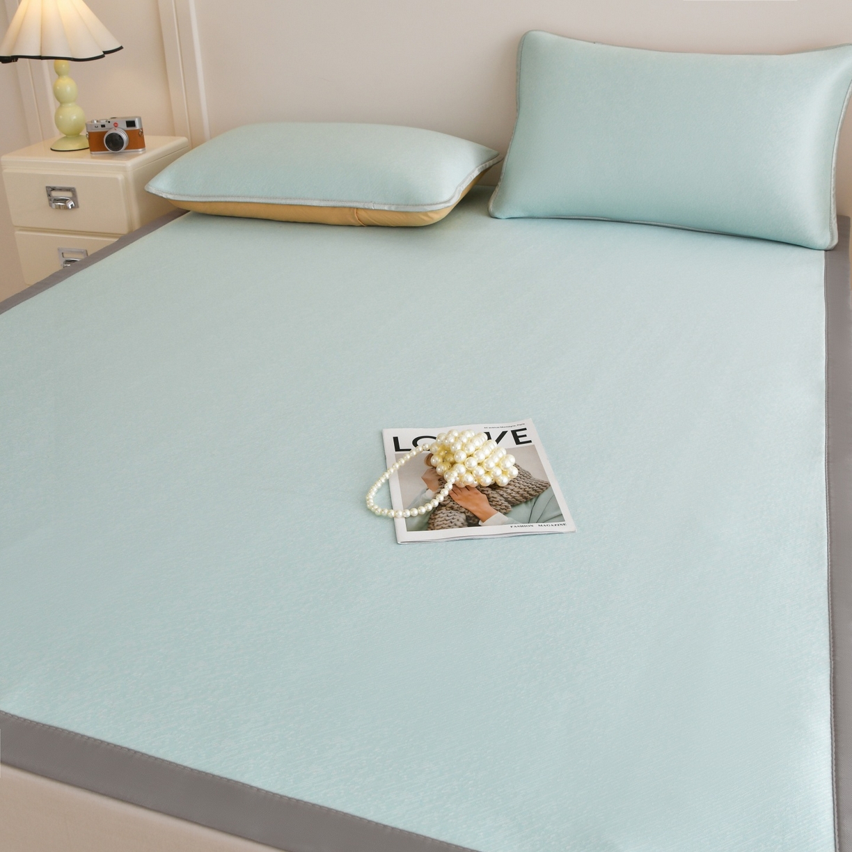 91家纺网 家纺一手货源 找家纺 金艾草 2026新款PE冰豆豆席凉感凉席单件席子平铺款 豆豆凉席-浅蓝