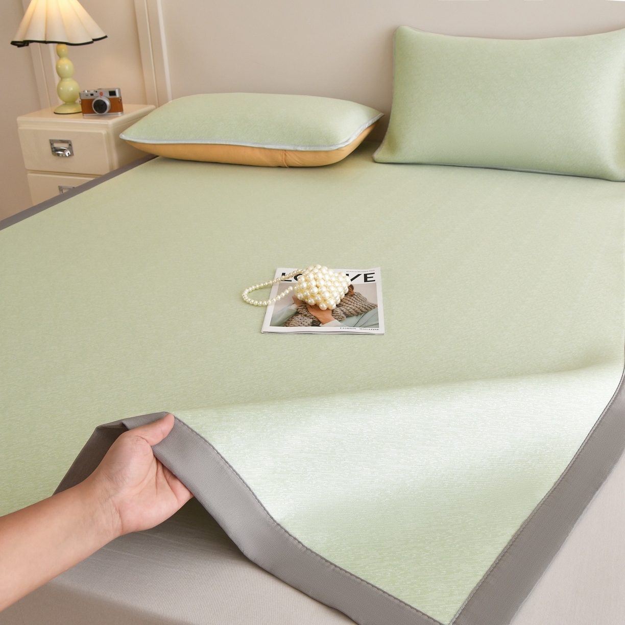 91家纺网 家纺一手货源 找家纺 金艾草 2026新款PE冰豆豆席凉感凉席单件席子平铺款 豆豆凉席-浅绿