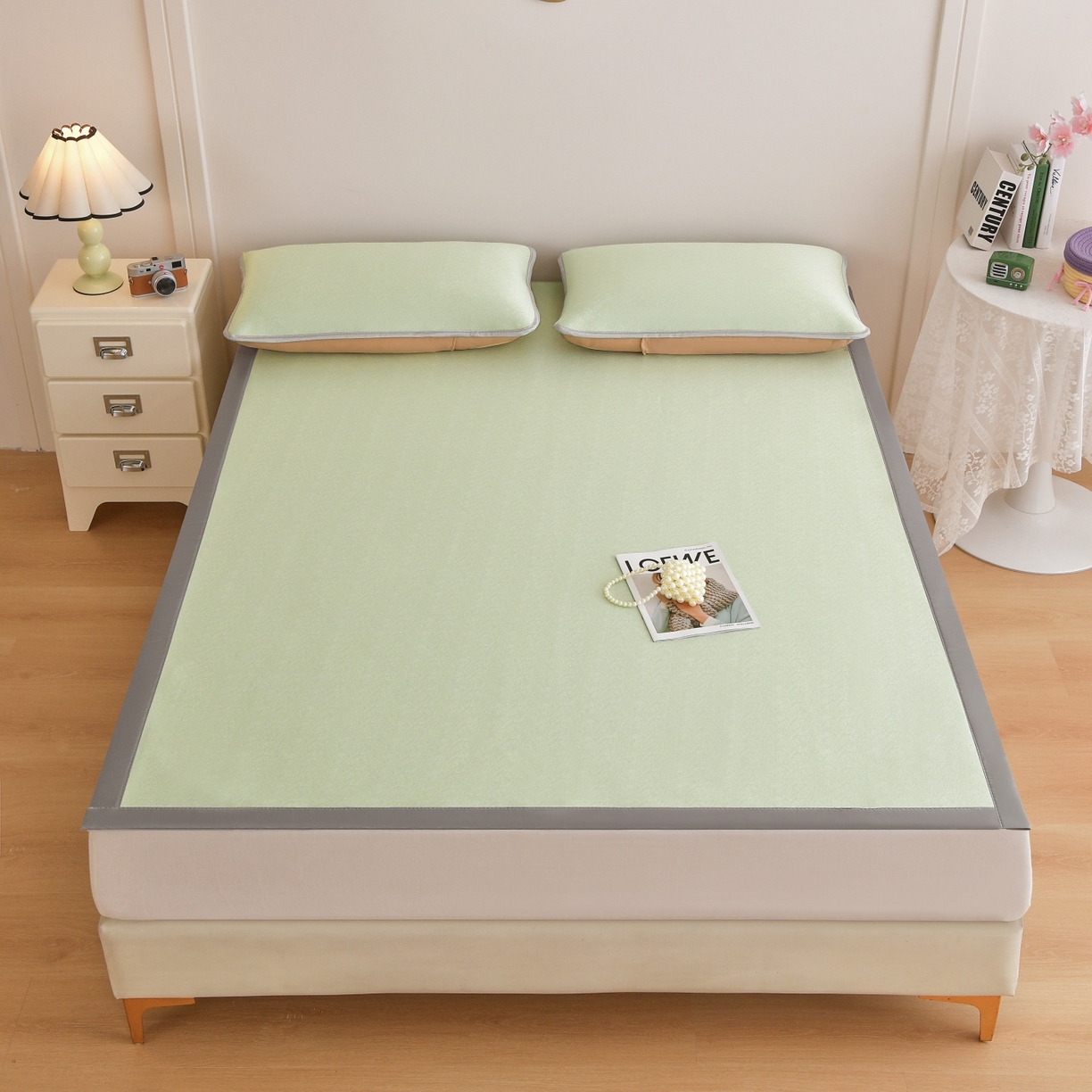 91家纺网 家纺一手货源 找家纺 金艾草 2026新款PE冰豆豆席凉感凉席单件席子平铺款 豆豆凉席-浅绿