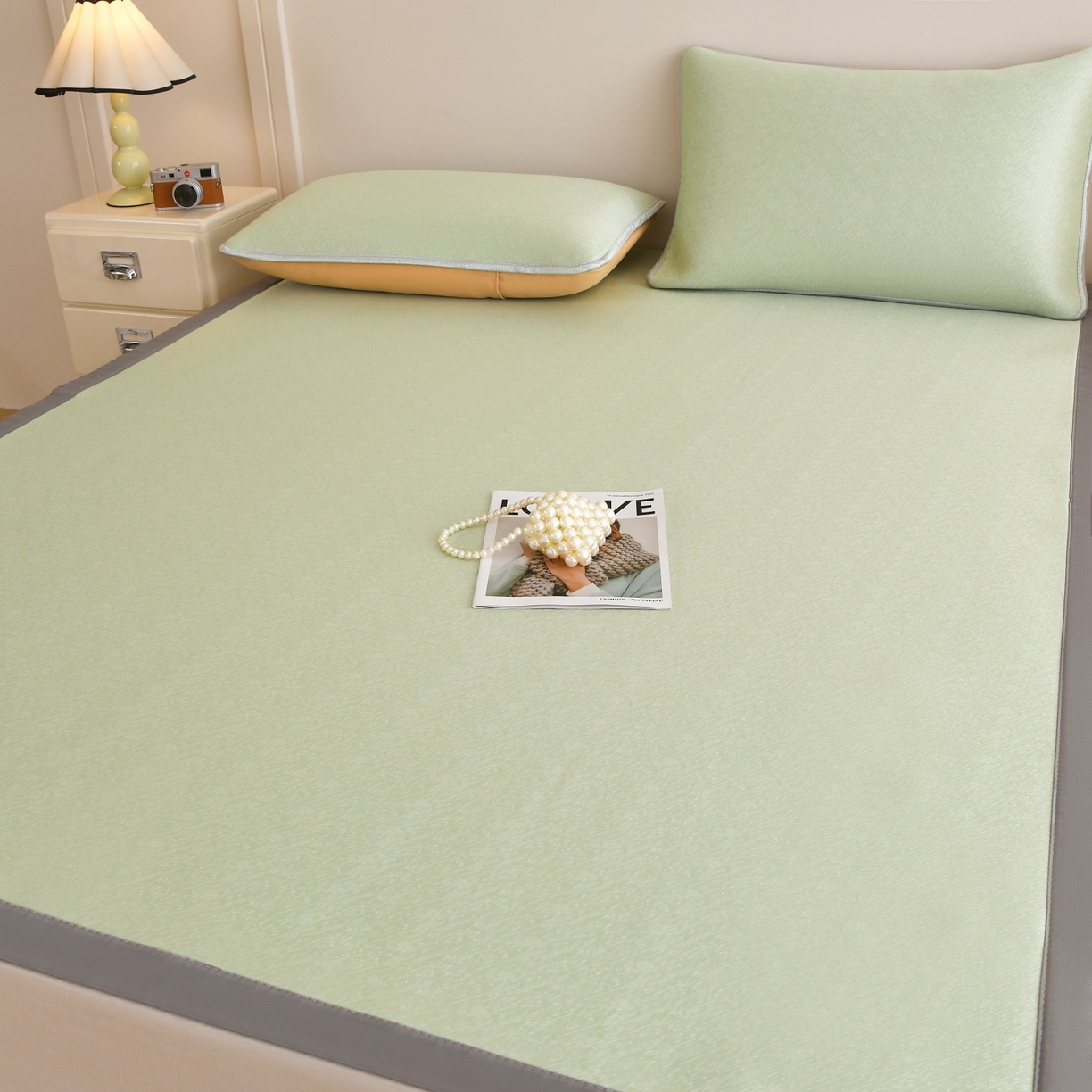 91家纺网 家纺一手货源 找家纺 金艾草 2026新款PE冰豆豆席凉感凉席单件席子平铺款 豆豆凉席-浅绿