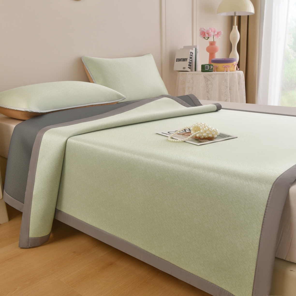 91家纺网 家纺一手货源 找家纺 金艾草 2026新款PE冰豆豆席凉感凉席单件席子平铺款 豆豆凉席-浅绿