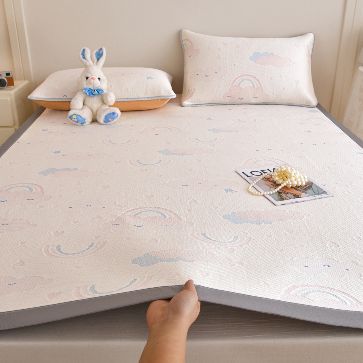 金艾草 2026新款PE冰豆豆席凉感凉席单件席子平铺款 凉豆豆凉席-彩云粉