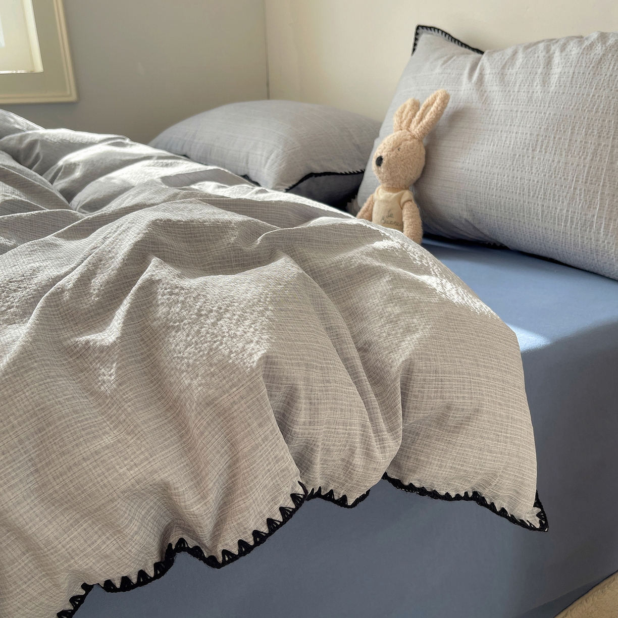 凯洛奇 2026新款色织阳离子贝壳边四件套 阳离子-云灰