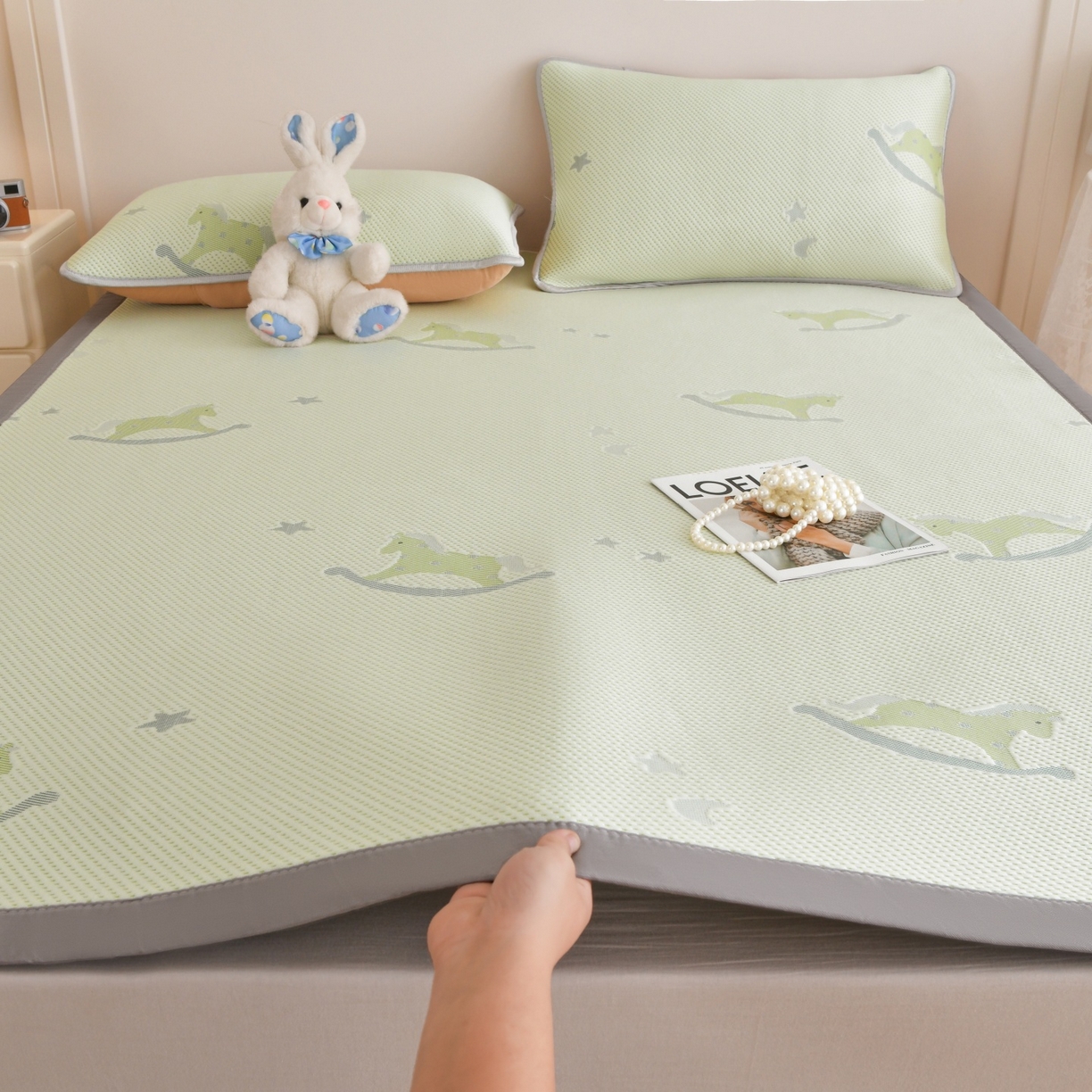 金艾草 2026新款PE冰豆豆席凉感凉席单件席子平铺款 凉豆豆凉席-小马绿