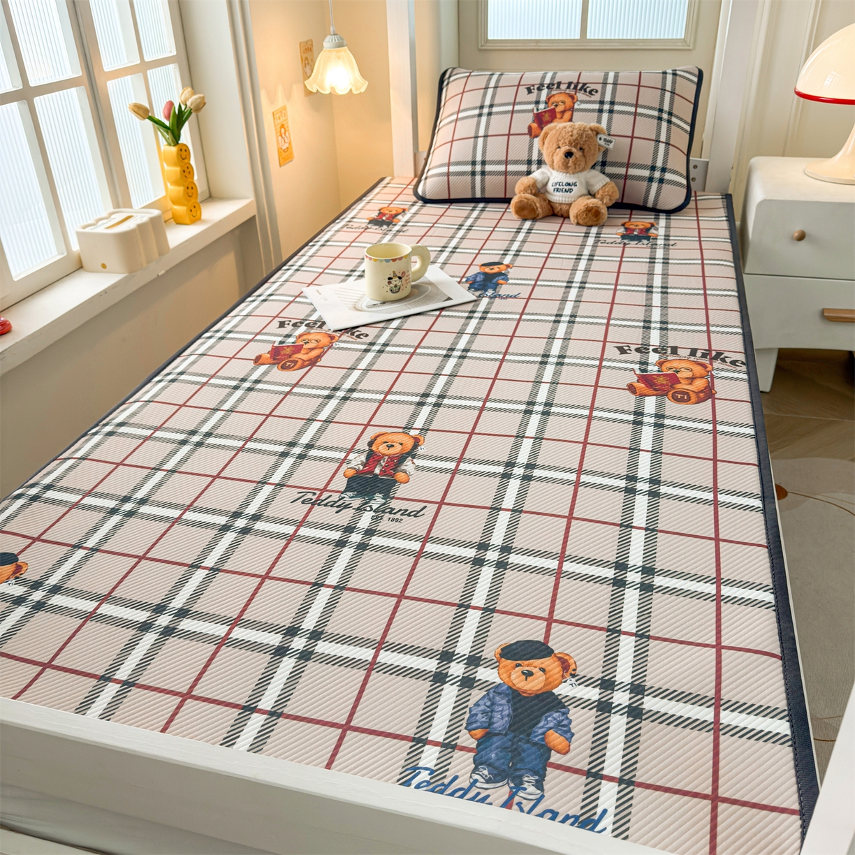 91家纺网 家纺一手货源 找家纺 （总）慕木家纺 2026新款A类三明治复合冰丝席泰迪爱兰系列学生款（正版授权）（提供买家秀）