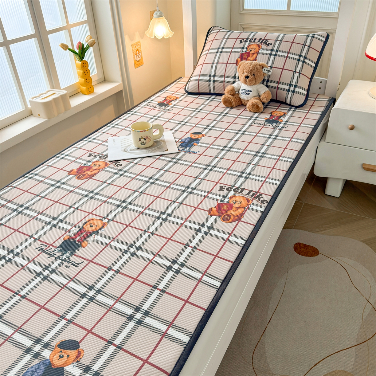 91家纺网 家纺一手货源 找家纺 （总）慕木家纺 2026新款A类三明治复合冰丝席泰迪爱兰系列学生款（正版授权）（提供买家秀）