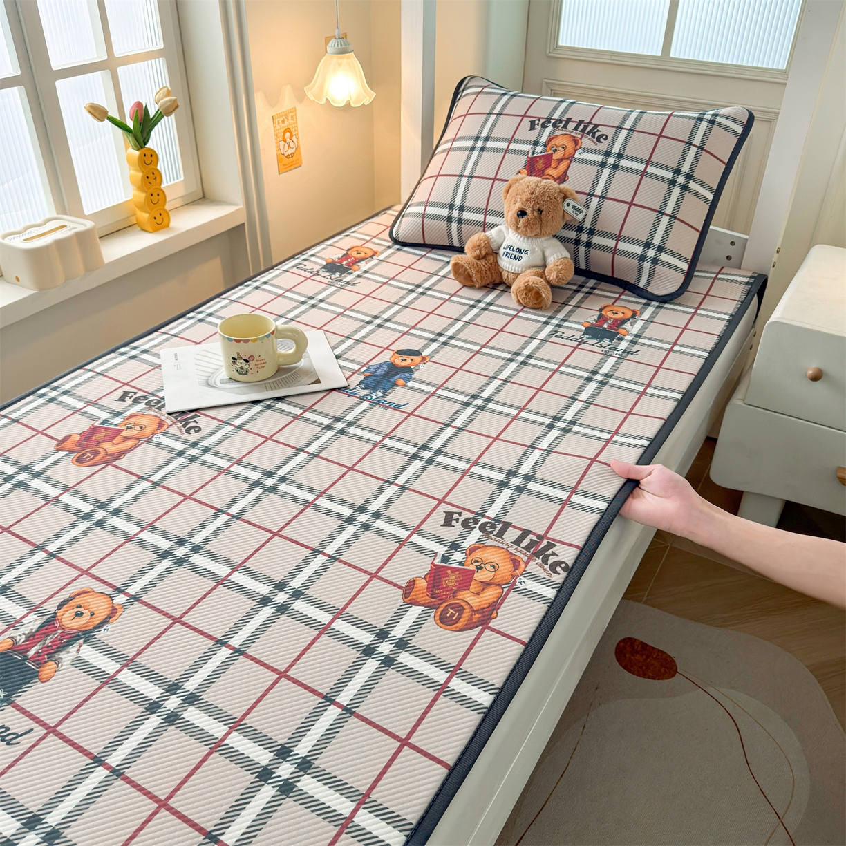 91家纺网 家纺一手货源 找家纺 （总）慕木家纺 2026新款A类三明治复合冰丝席泰迪爱兰系列学生款（正版授权）（提供买家秀）