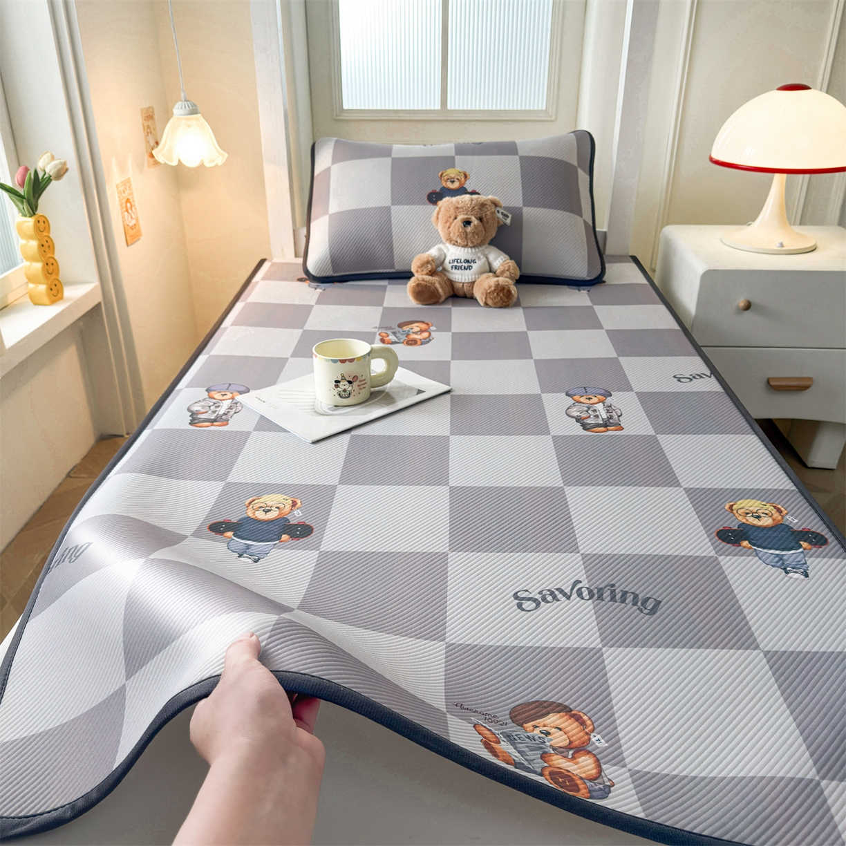 91家纺网 家纺一手货源 找家纺 （总）慕木家纺 2026新款A类三明治复合冰丝席泰迪爱兰系列学生款（正版授权）（提供买家秀）