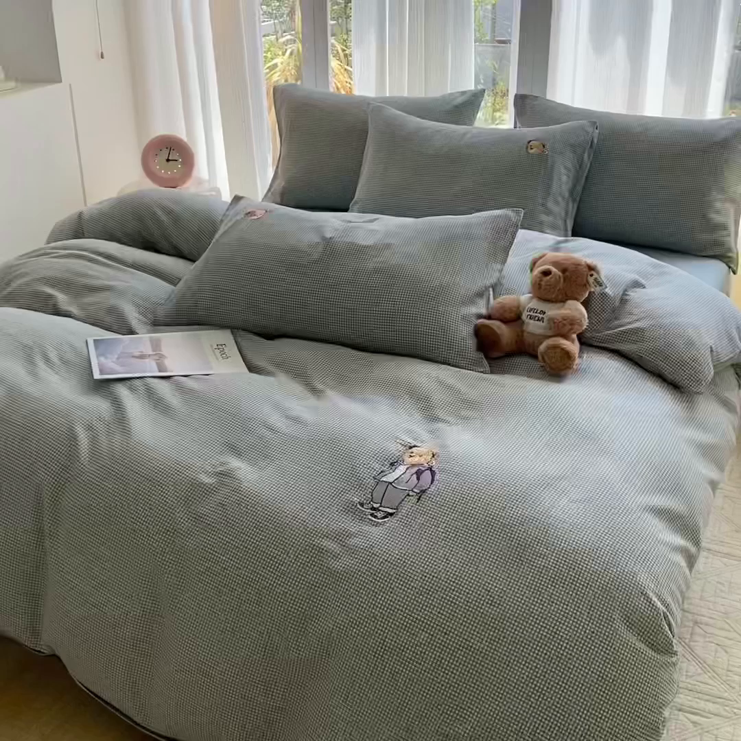 91家纺网 家纺一手货源 找家纺 （总）尚品本色 2026新款全棉纯棉双层纱印花刺绣四件套