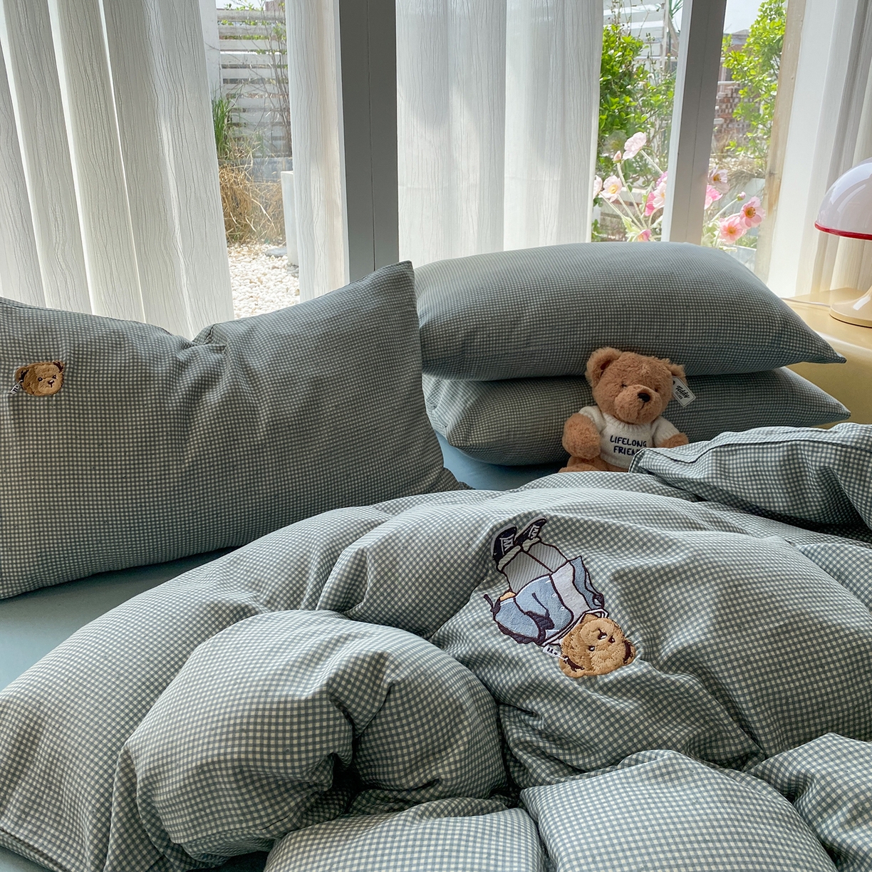 91家纺网 家纺一手货源 找家纺 尚品本色 2026新款全棉纯棉双层纱印花刺绣四件套 格调