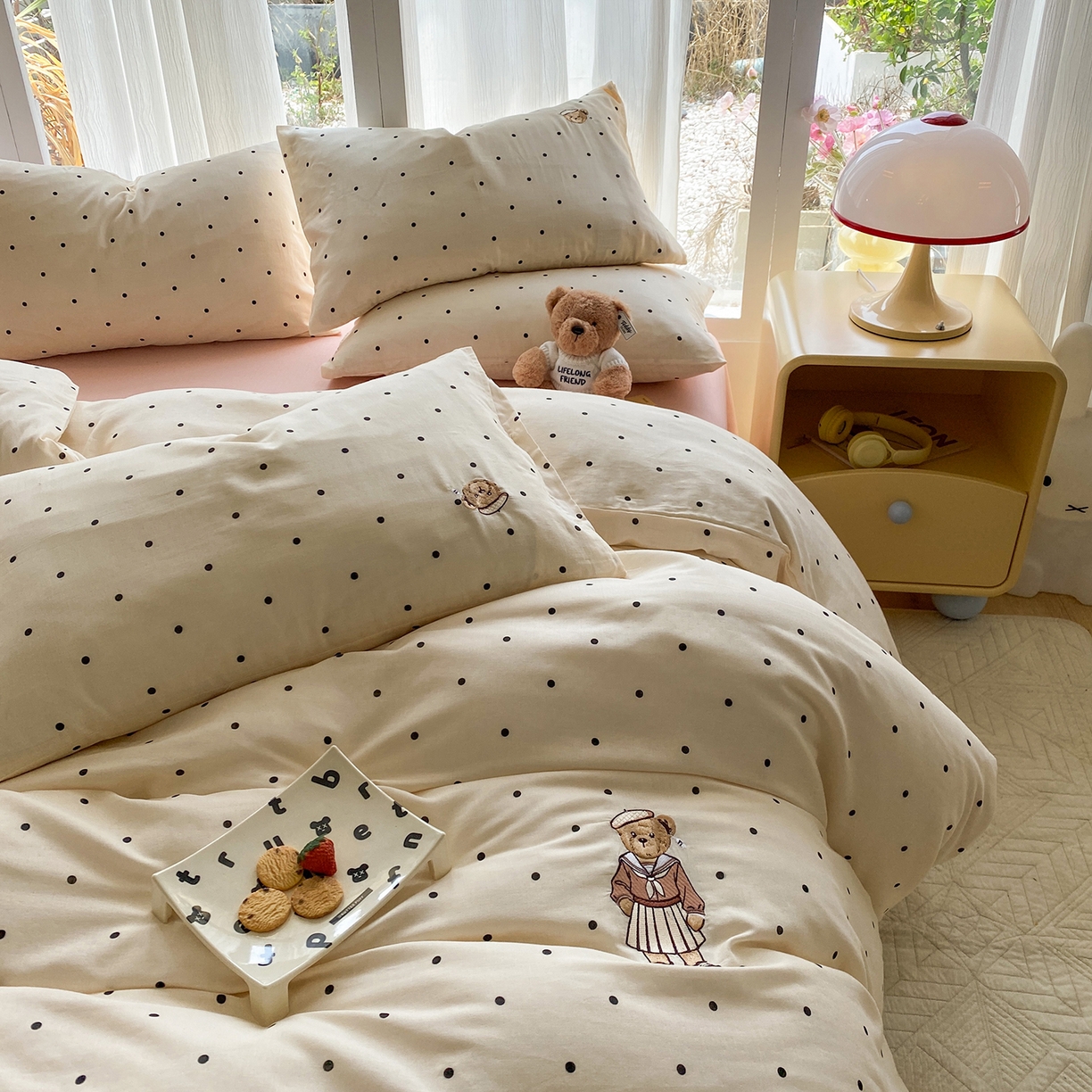 91家纺网 家纺一手货源 找家纺 尚品本色 2026新款全棉纯棉双层纱印花刺绣四件套 赫本