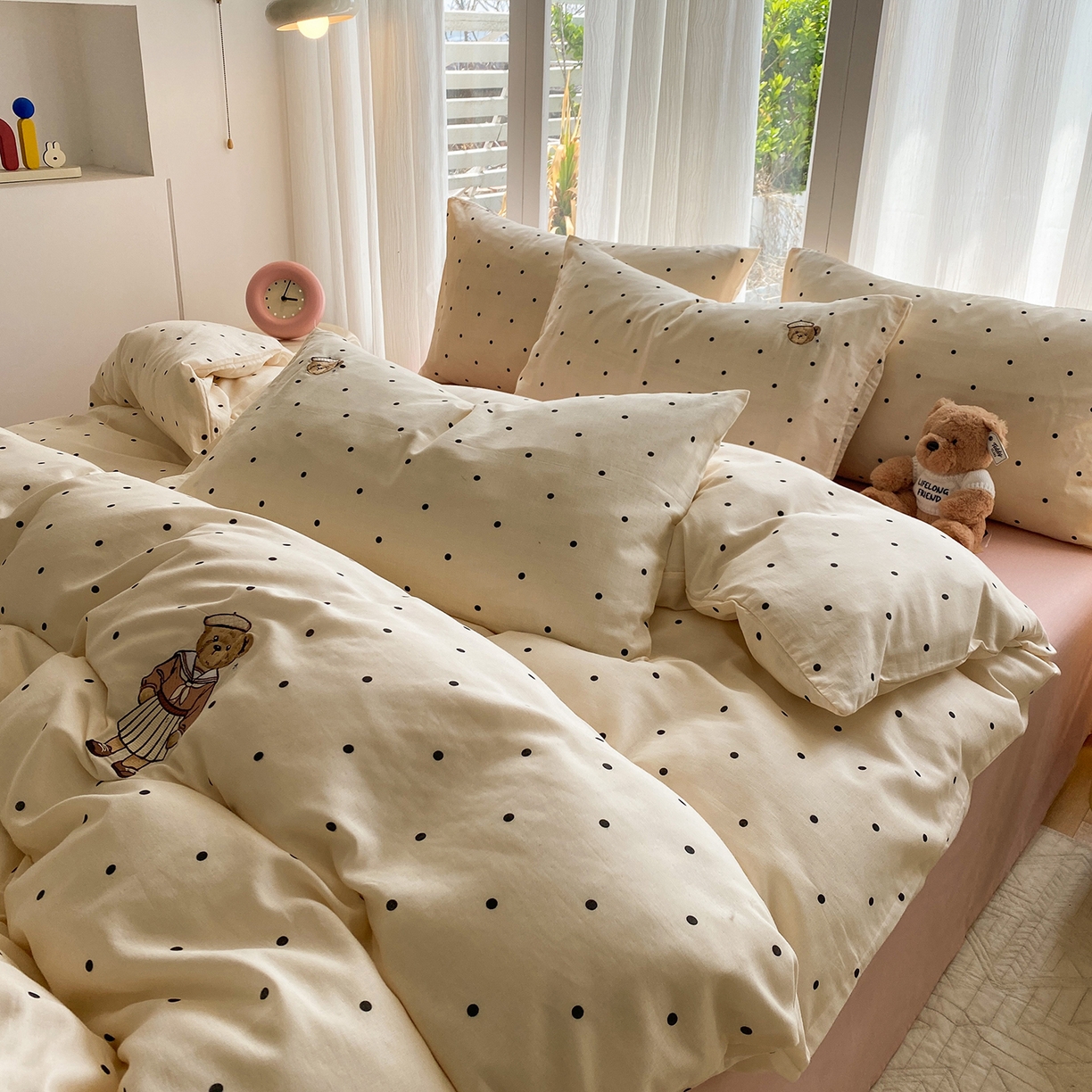 91家纺网 家纺一手货源 找家纺 尚品本色 2026新款全棉纯棉双层纱印花刺绣四件套 赫本