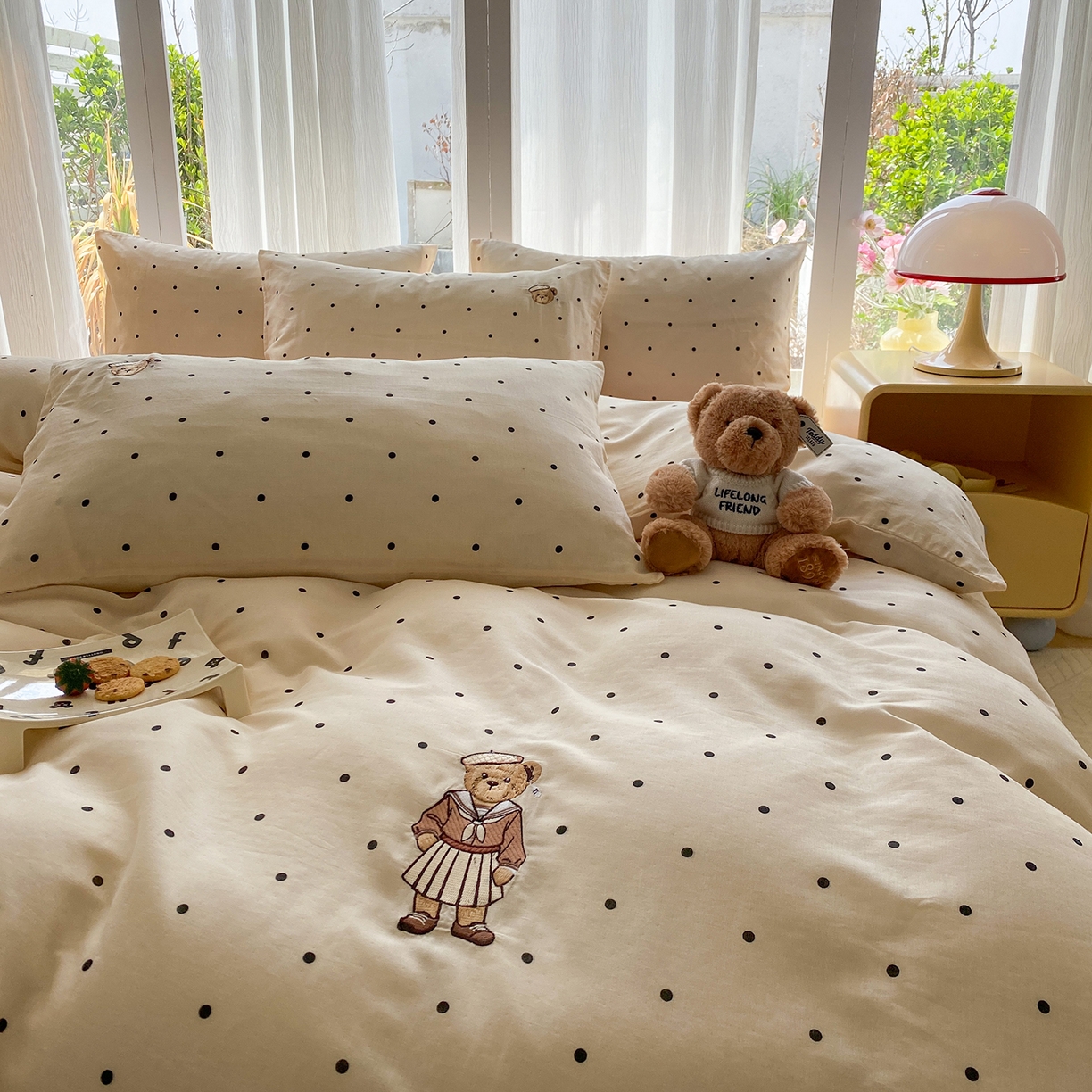 91家纺网 家纺一手货源 找家纺 尚品本色 2026新款全棉纯棉双层纱印花刺绣四件套 赫本