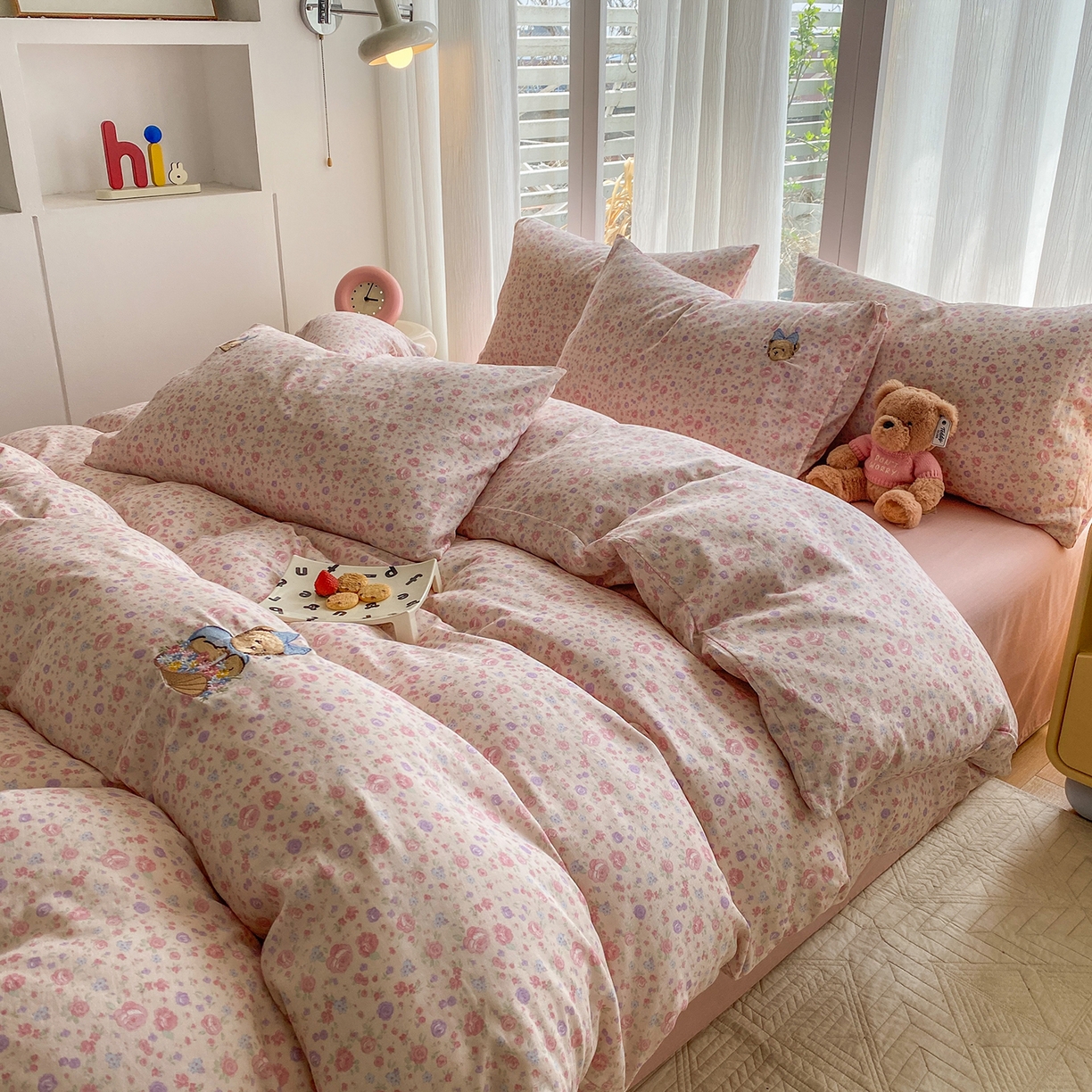 91家纺网 家纺一手货源 找家纺 尚品本色 2026新款全棉纯棉双层纱印花刺绣四件套 花镜花开