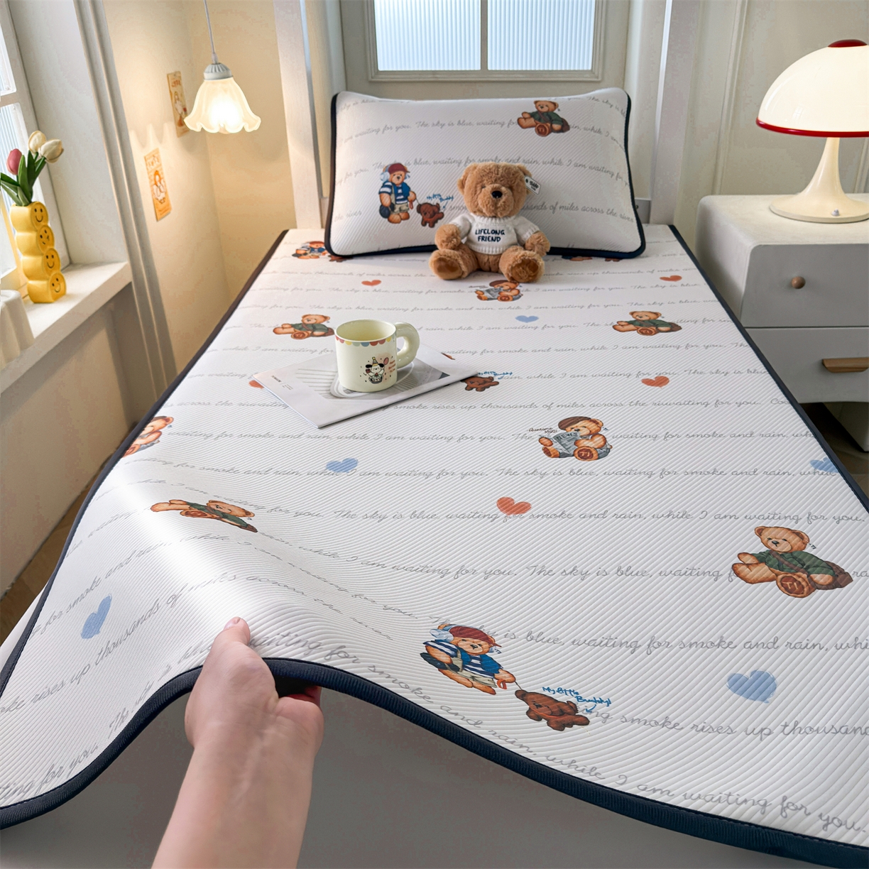 91家纺网 家纺一手货源 找家纺 （总）慕木家纺 2026新款A类三明治复合冰丝席泰迪爱兰系列学生款（正版授权）（提供买家秀）