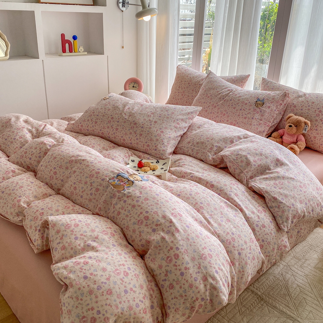 91家纺网 家纺一手货源 找家纺 尚品本色 2026新款全棉纯棉双层纱印花刺绣四件套 花镜花开