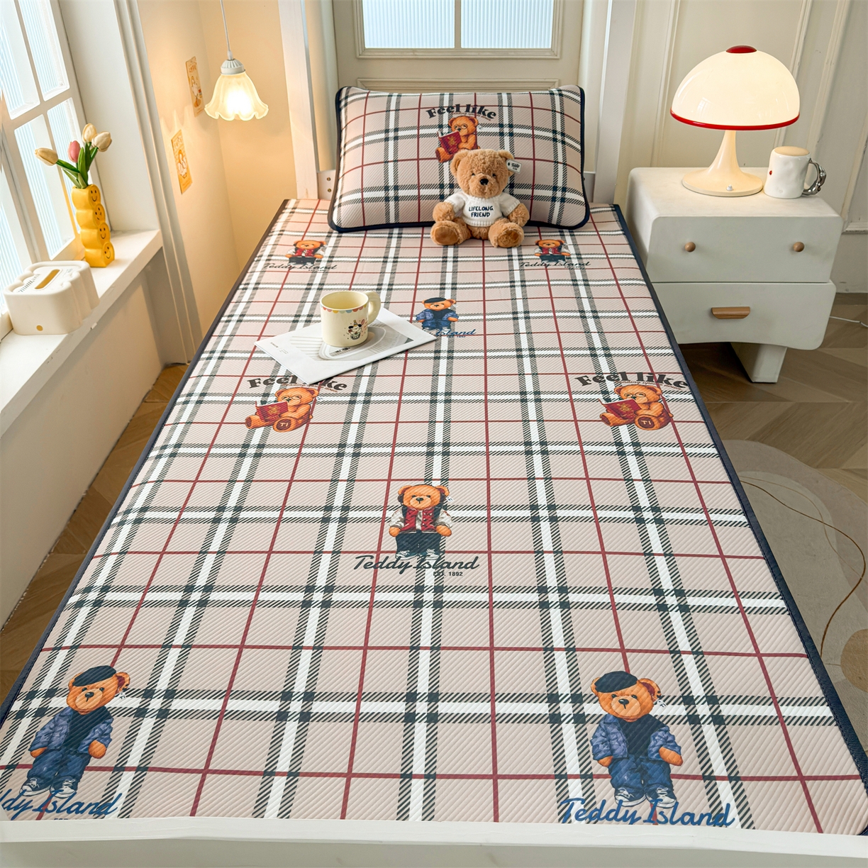 91家纺网 家纺一手货源 找家纺 慕木家纺 2026新款A类三明治复合冰丝席泰迪爱兰系列学生款（正版授权）（提供买家秀） 泰迪英伦