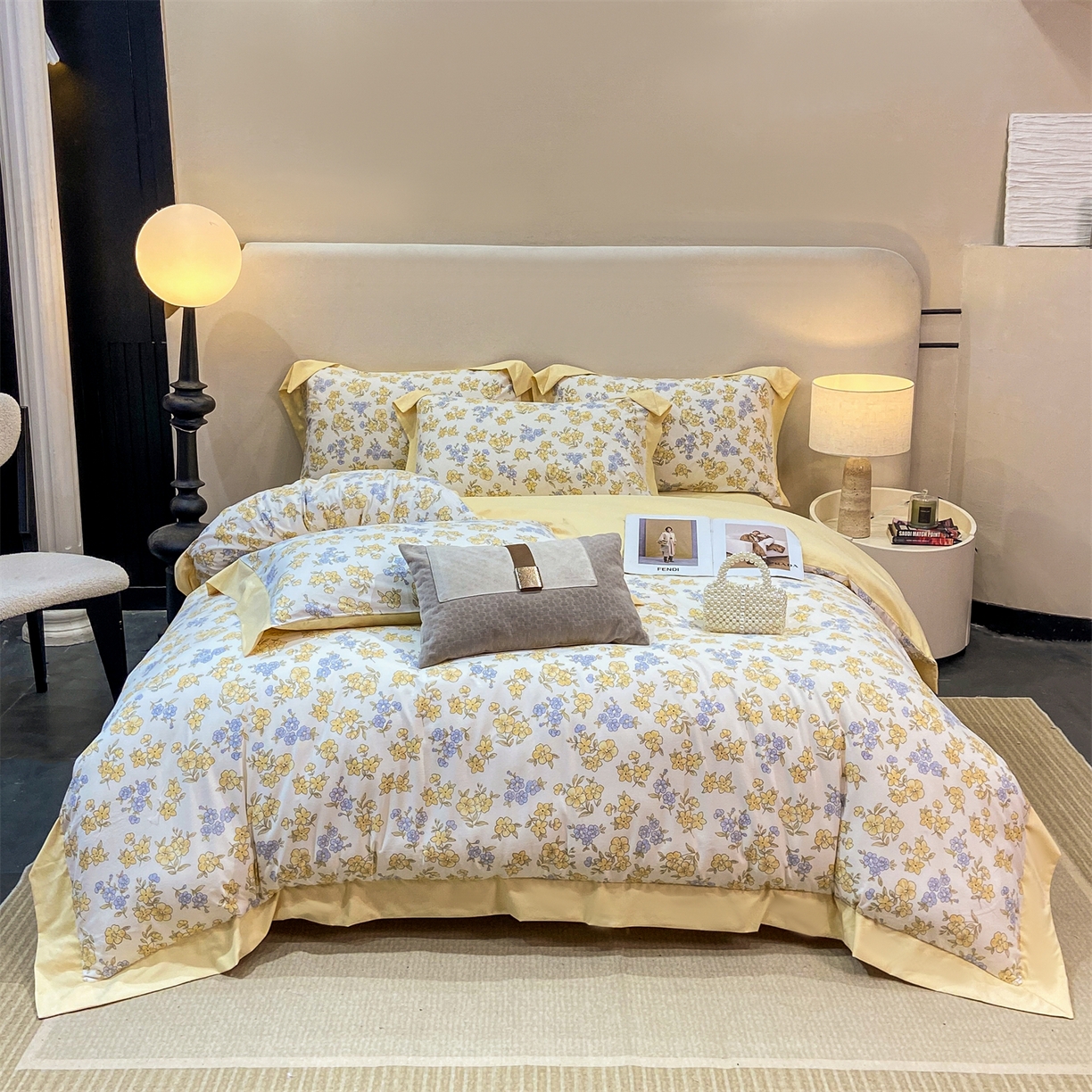 91家纺网 家纺一手货源 找家纺 （总）慕木家纺 2026新款A类印花拼角工艺慕斯棉四件套系列（抽空压缩可供跨境）提供买家秀