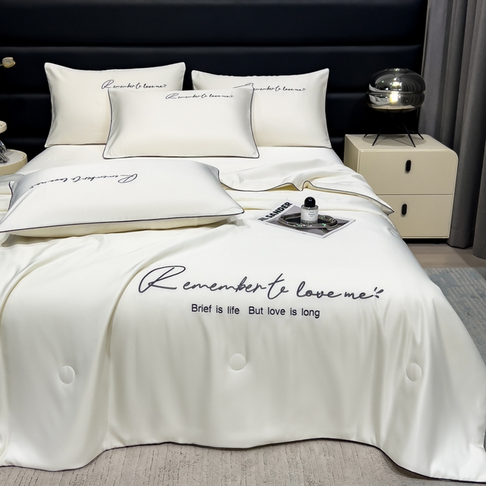 91家纺网 家纺一手货源 找家纺 云恋家纺 2026新款轻奢高级感水洗冰丝刺绣夏凉被凉感可裸睡空调被四件套学生薄款被-一生所爱系列 一生所爱-本白