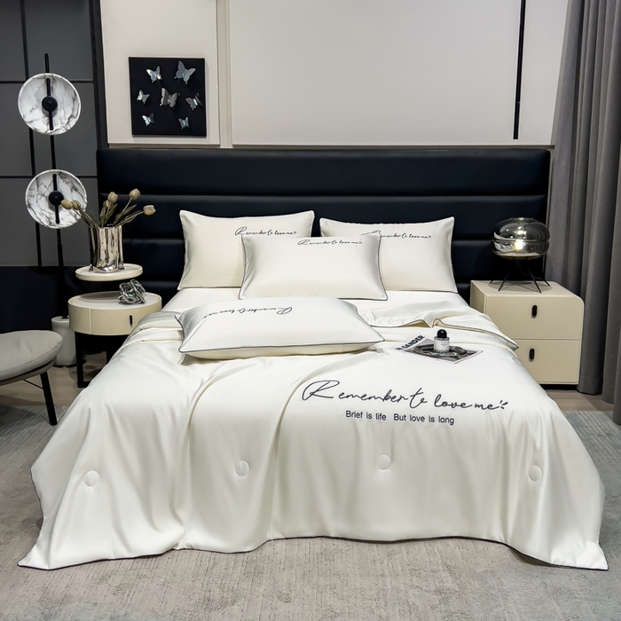 91家纺网 家纺一手货源 找家纺 云恋家纺 2026新款轻奢高级感水洗冰丝刺绣夏凉被凉感可裸睡空调被四件套学生薄款被-一生所爱系列 一生所爱-本白