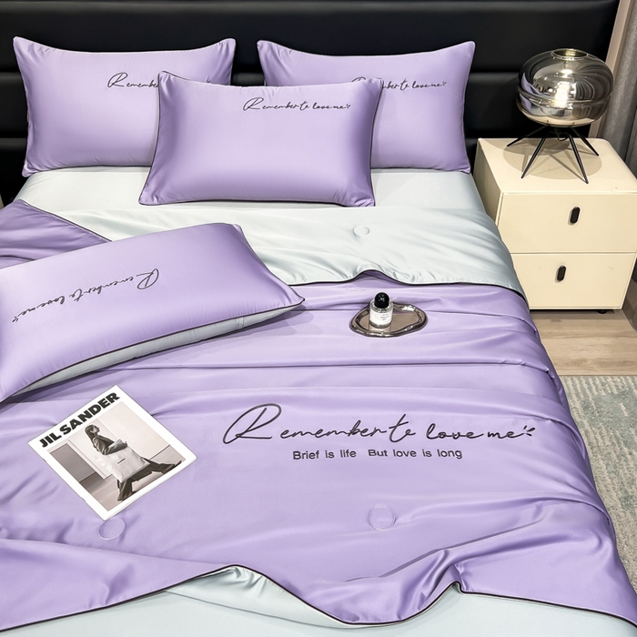 91家纺网 家纺一手货源 找家纺 云恋家纺 2026新款轻奢高级感水洗冰丝刺绣夏凉被凉感可裸睡空调被四件套学生薄款被-一生所爱系列 一生所爱-优雅紫+银灰