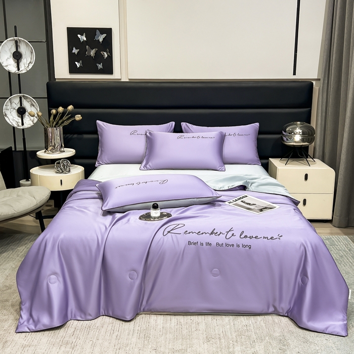 91家纺网 家纺一手货源 找家纺 云恋家纺 2026新款轻奢高级感水洗冰丝刺绣夏凉被凉感可裸睡空调被四件套学生薄款被-一生所爱系列 一生所爱-优雅紫+银灰