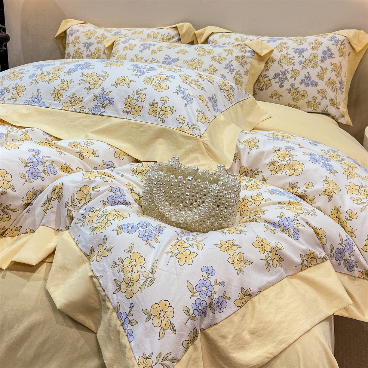 91家纺网 家纺一手货源 找家纺 （总）慕木家纺 2026新款A类印花拼角工艺慕斯棉四件套系列（抽空压缩可供跨境）提供买家秀