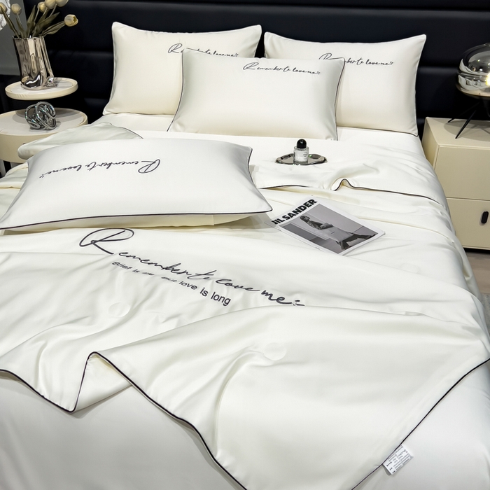 91家纺网 家纺一手货源 找家纺 云恋家纺 2026新款轻奢高级感水洗冰丝刺绣夏凉被凉感可裸睡空调被四件套学生薄款被-一生所爱系列 一生所爱-本白