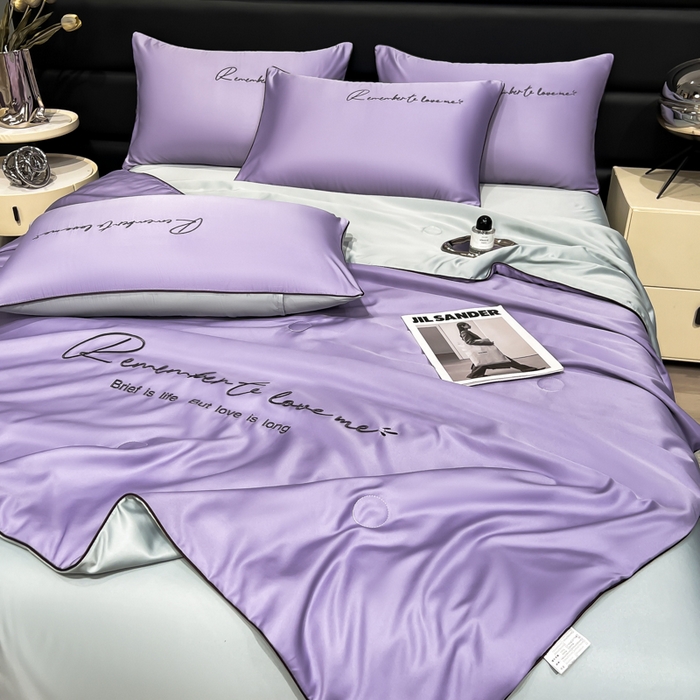 91家纺网 家纺一手货源 找家纺 云恋家纺 2026新款轻奢高级感水洗冰丝刺绣夏凉被凉感可裸睡空调被四件套学生薄款被-一生所爱系列 一生所爱-优雅紫+银灰