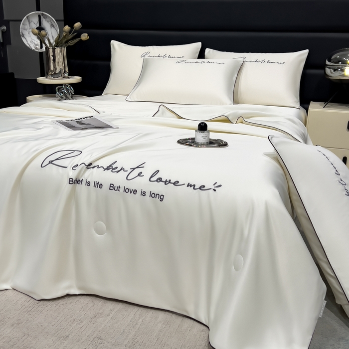 91家纺网 家纺一手货源 找家纺 云恋家纺 2026新款轻奢高级感水洗冰丝刺绣夏凉被凉感可裸睡空调被四件套学生薄款被-一生所爱系列 一生所爱-本白