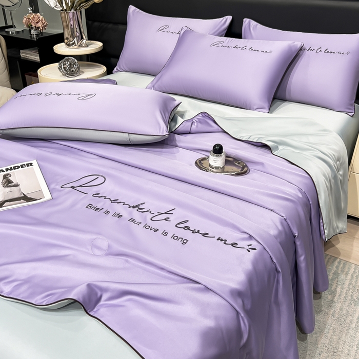 91家纺网 家纺一手货源 找家纺 云恋家纺 2026新款轻奢高级感水洗冰丝刺绣夏凉被凉感可裸睡空调被四件套学生薄款被-一生所爱系列 一生所爱-优雅紫+银灰