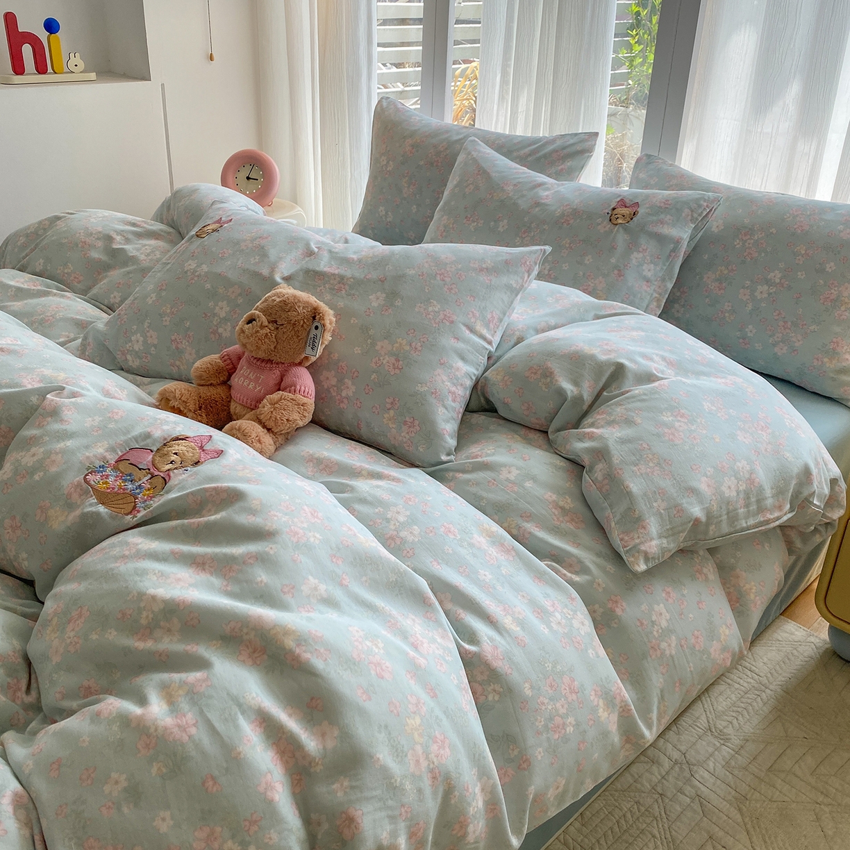 91家纺网 家纺一手货源 找家纺 尚品本色 2026新款全棉纯棉双层纱印花刺绣四件套 莱茵河畔