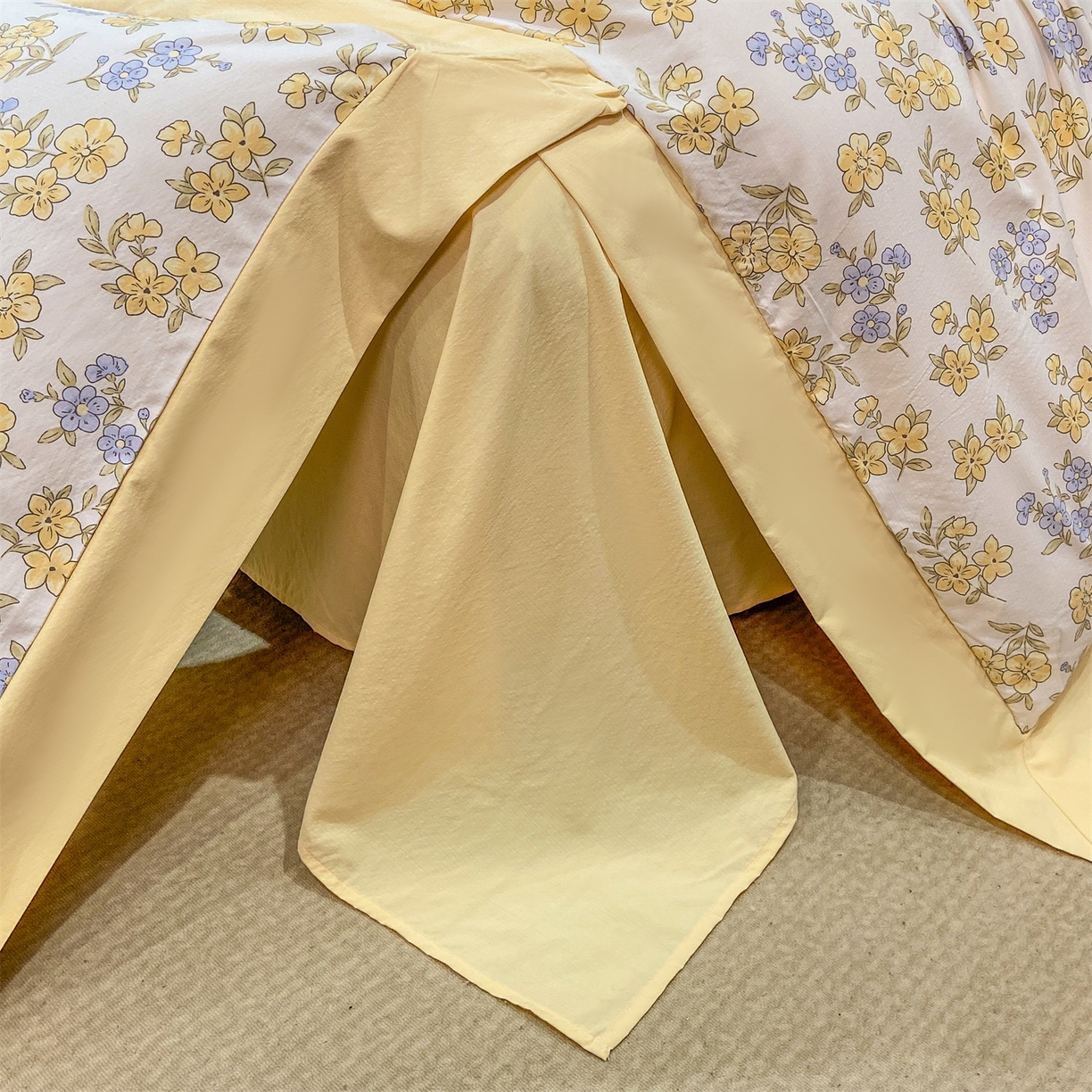 91家纺网 家纺一手货源 找家纺 （总）慕木家纺 2026新款A类印花拼角工艺慕斯棉四件套系列（抽空压缩可供跨境）提供买家秀