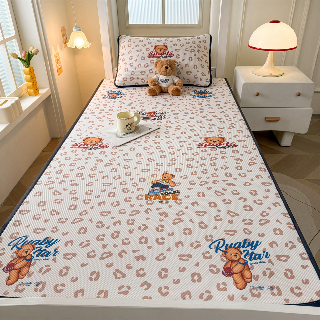 91家纺网 家纺一手货源 找家纺 慕木家纺 2026新款A类三明治复合冰丝席泰迪爱兰系列学生款（正版授权）（提供买家秀） 泰迪豹纹