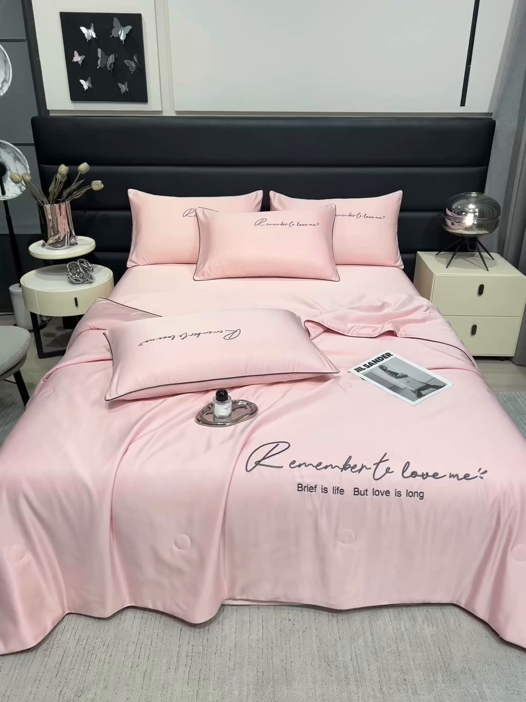 91家纺网 家纺一手货源 找家纺 云恋家纺 2026新款轻奢高级感水洗冰丝刺绣夏凉被凉感可裸睡空调被四件套学生薄款被-一生所爱系列 一生所爱-樱花粉