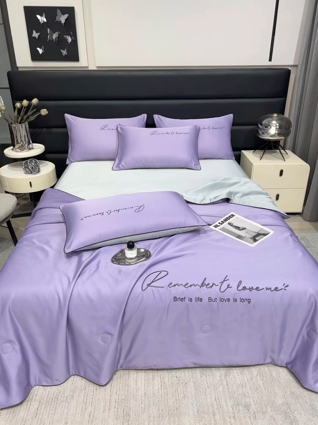 91家纺网 家纺一手货源 找家纺 云恋家纺 2026新款轻奢高级感水洗冰丝刺绣夏凉被凉感可裸睡空调被四件套学生薄款被-一生所爱系列 一生所爱-优雅紫+银灰