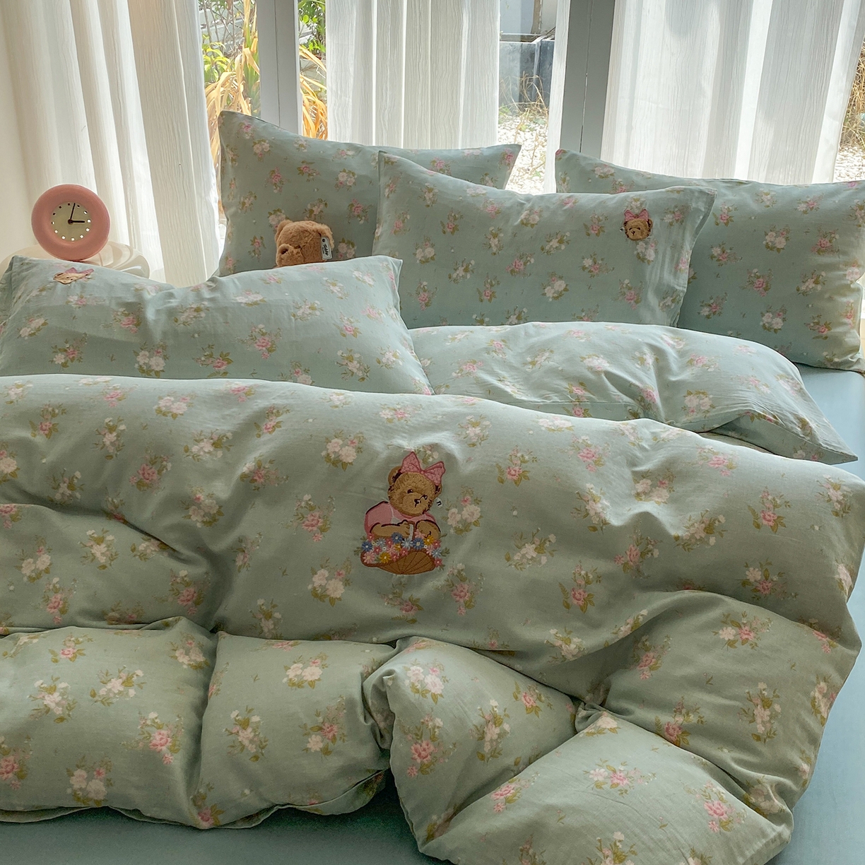 91家纺网 家纺一手货源 找家纺 尚品本色 2026新款全棉纯棉双层纱印花刺绣四件套 兰溪