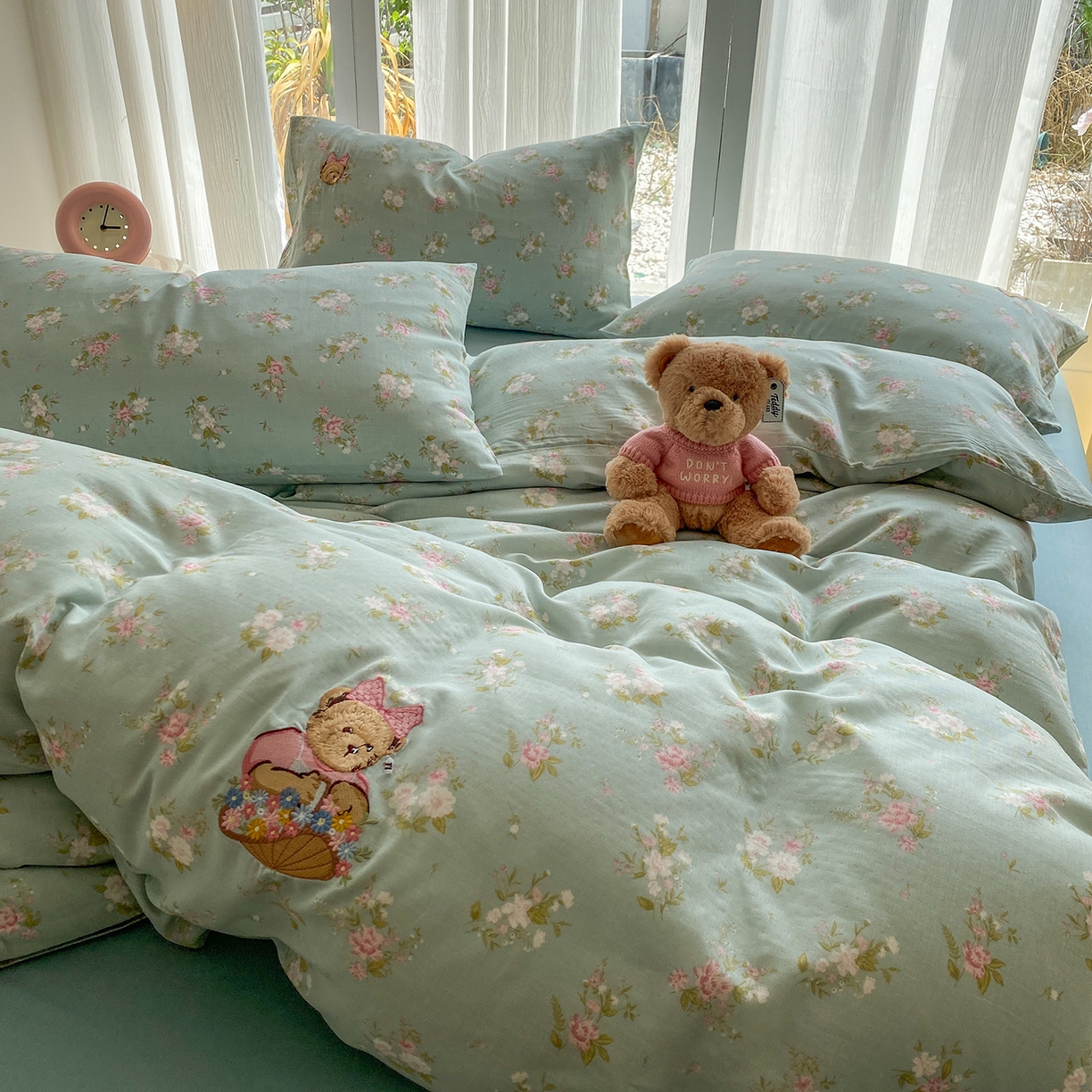 91家纺网 家纺一手货源 找家纺 尚品本色 2026新款全棉纯棉双层纱印花刺绣四件套 兰溪