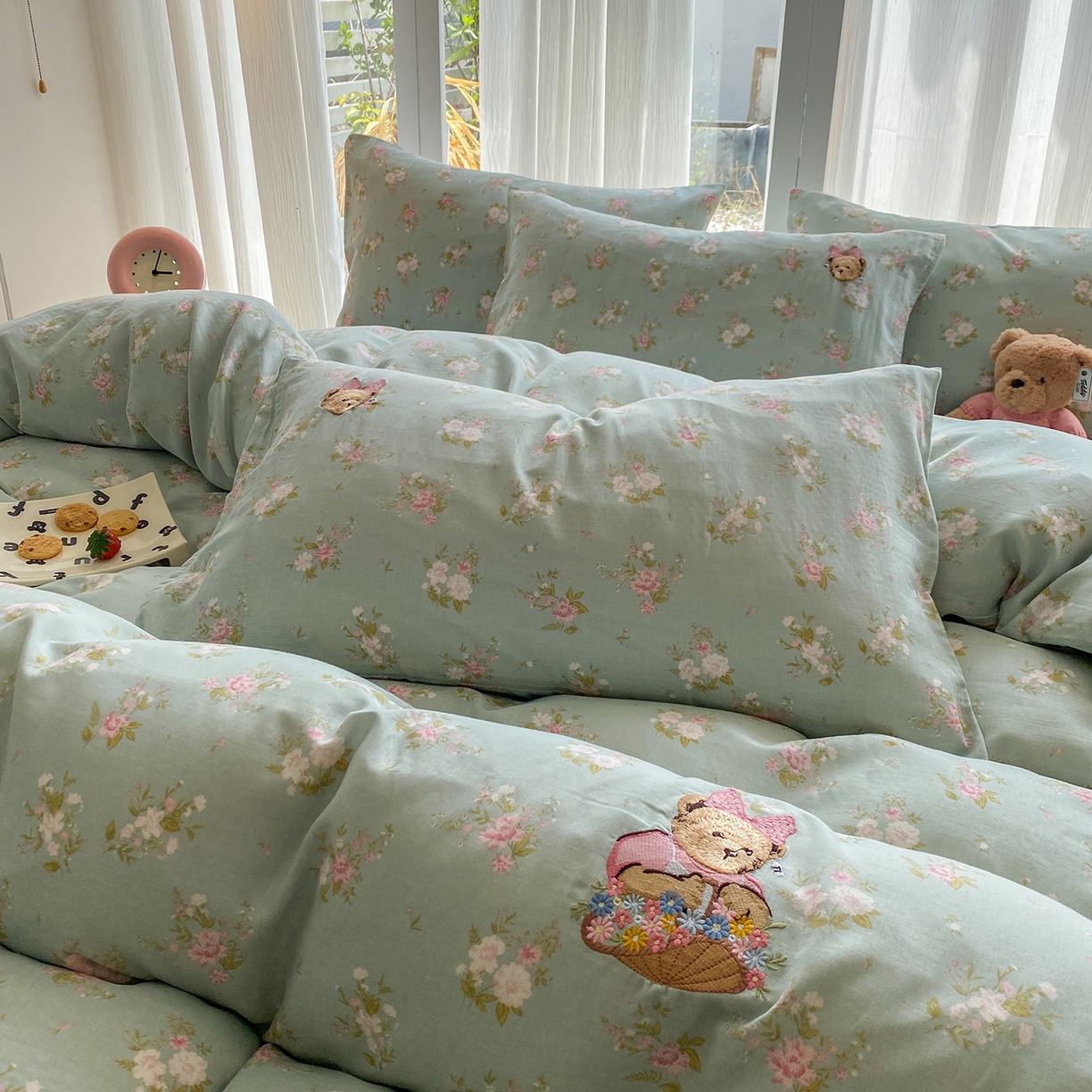 91家纺网 家纺一手货源 找家纺 尚品本色 2026新款全棉纯棉双层纱印花刺绣四件套 兰溪