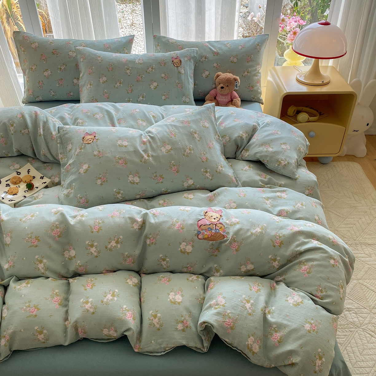 91家纺网 家纺一手货源 找家纺 尚品本色 2026新款全棉纯棉双层纱印花刺绣四件套 兰溪