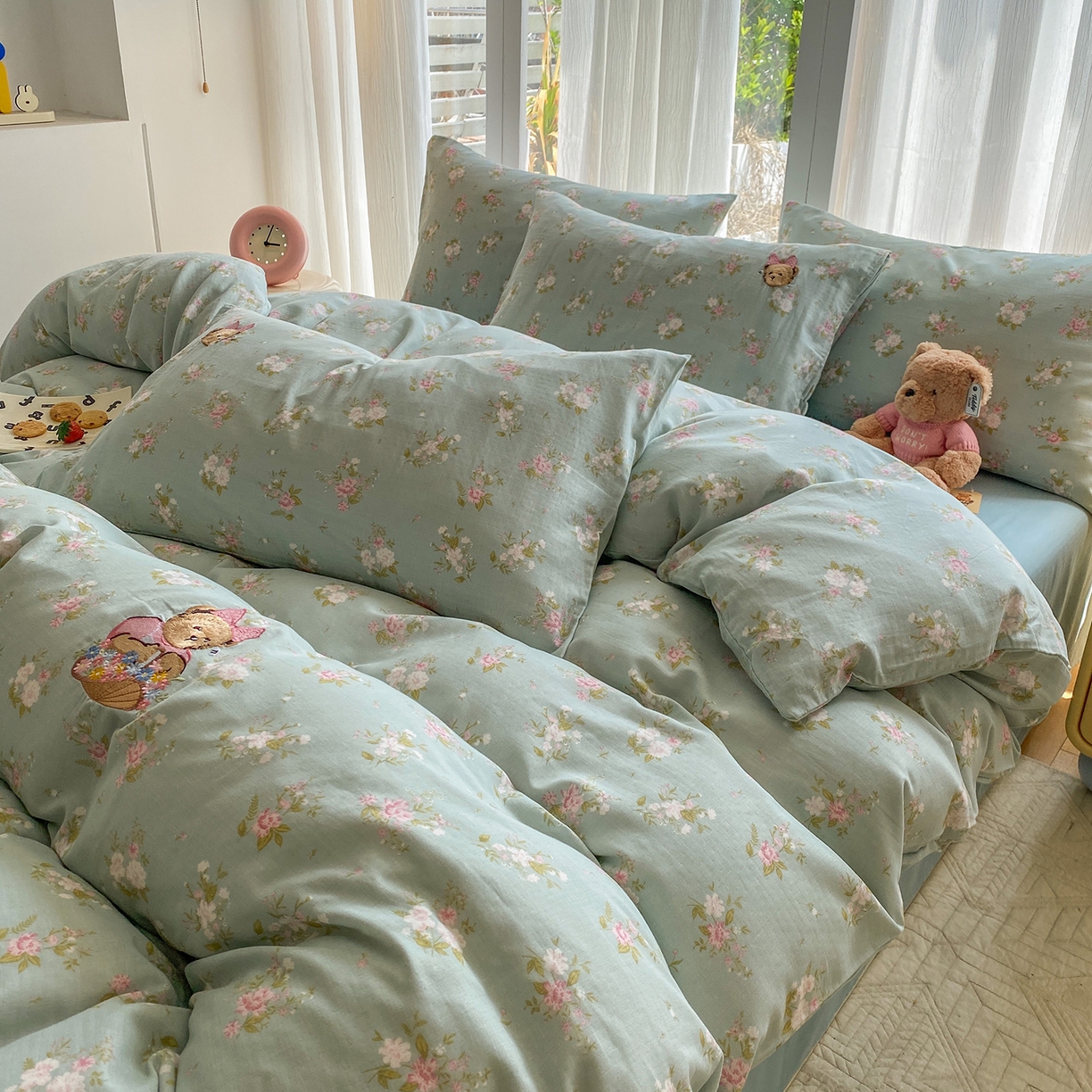 91家纺网 家纺一手货源 找家纺 尚品本色 2026新款全棉纯棉双层纱印花刺绣四件套 兰溪